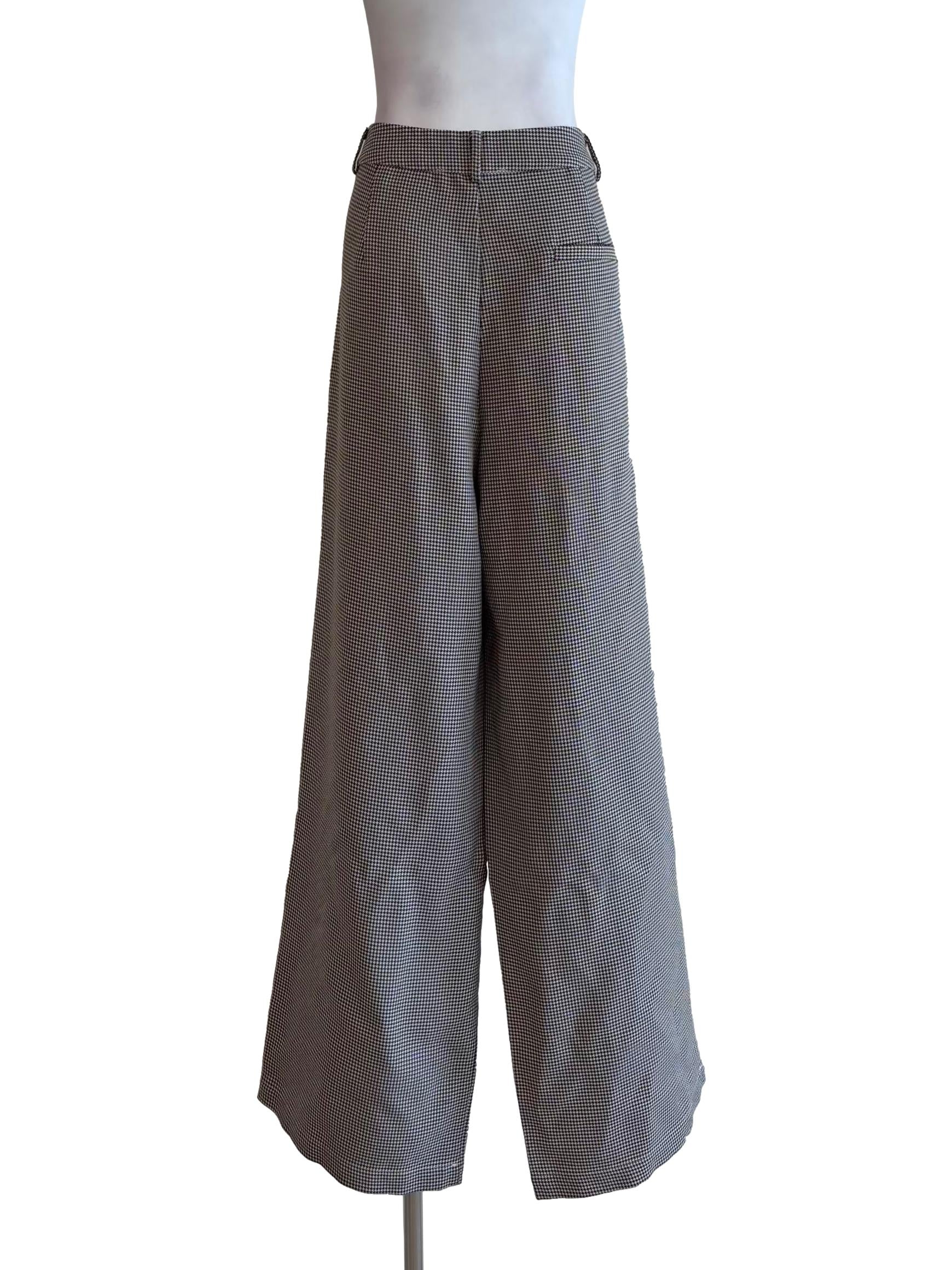 Brown Houndstooth Plaid Wide Pants