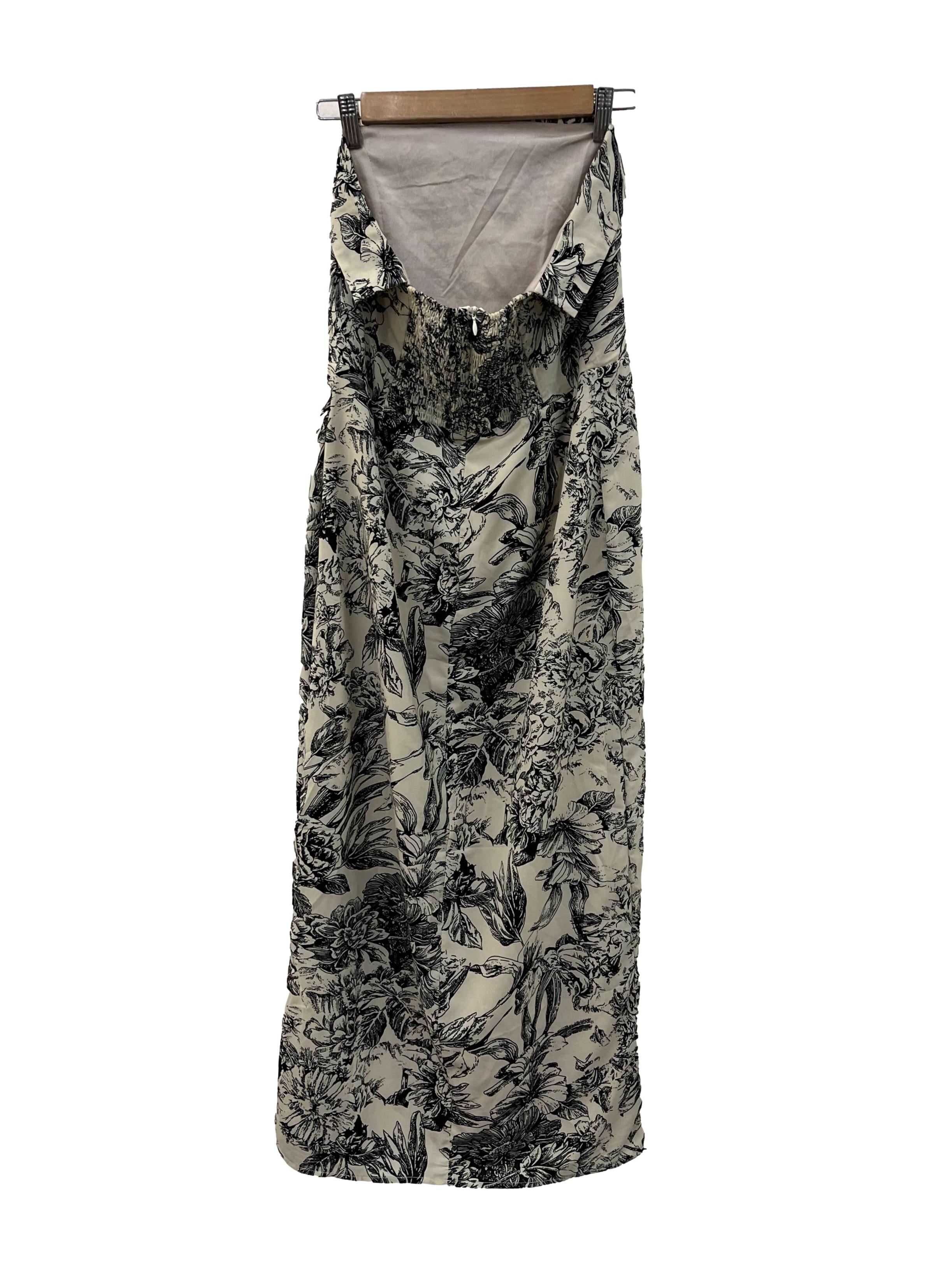 Beige Black Floral Tube Dress