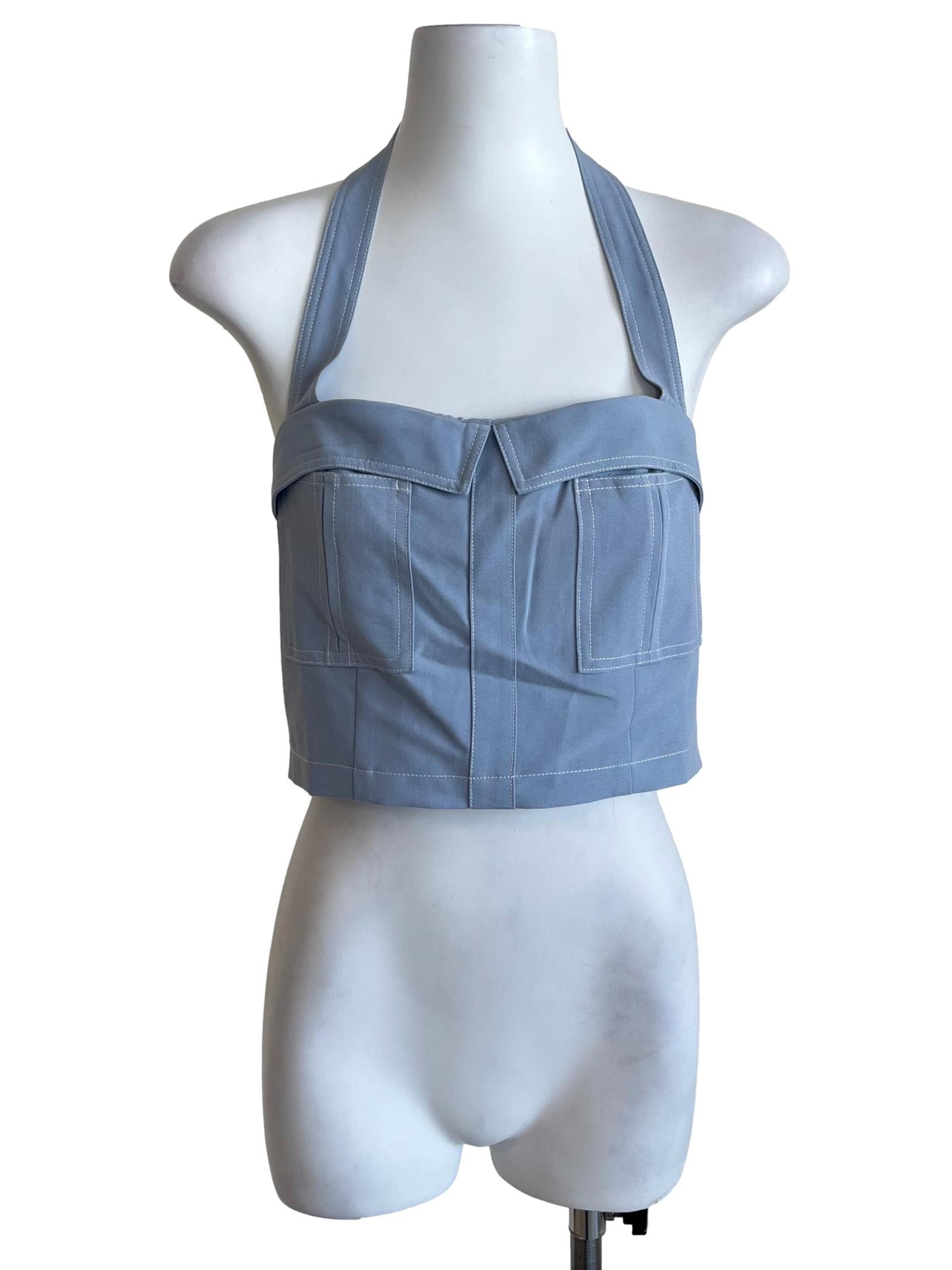 Stone Blue Halter Crop Top