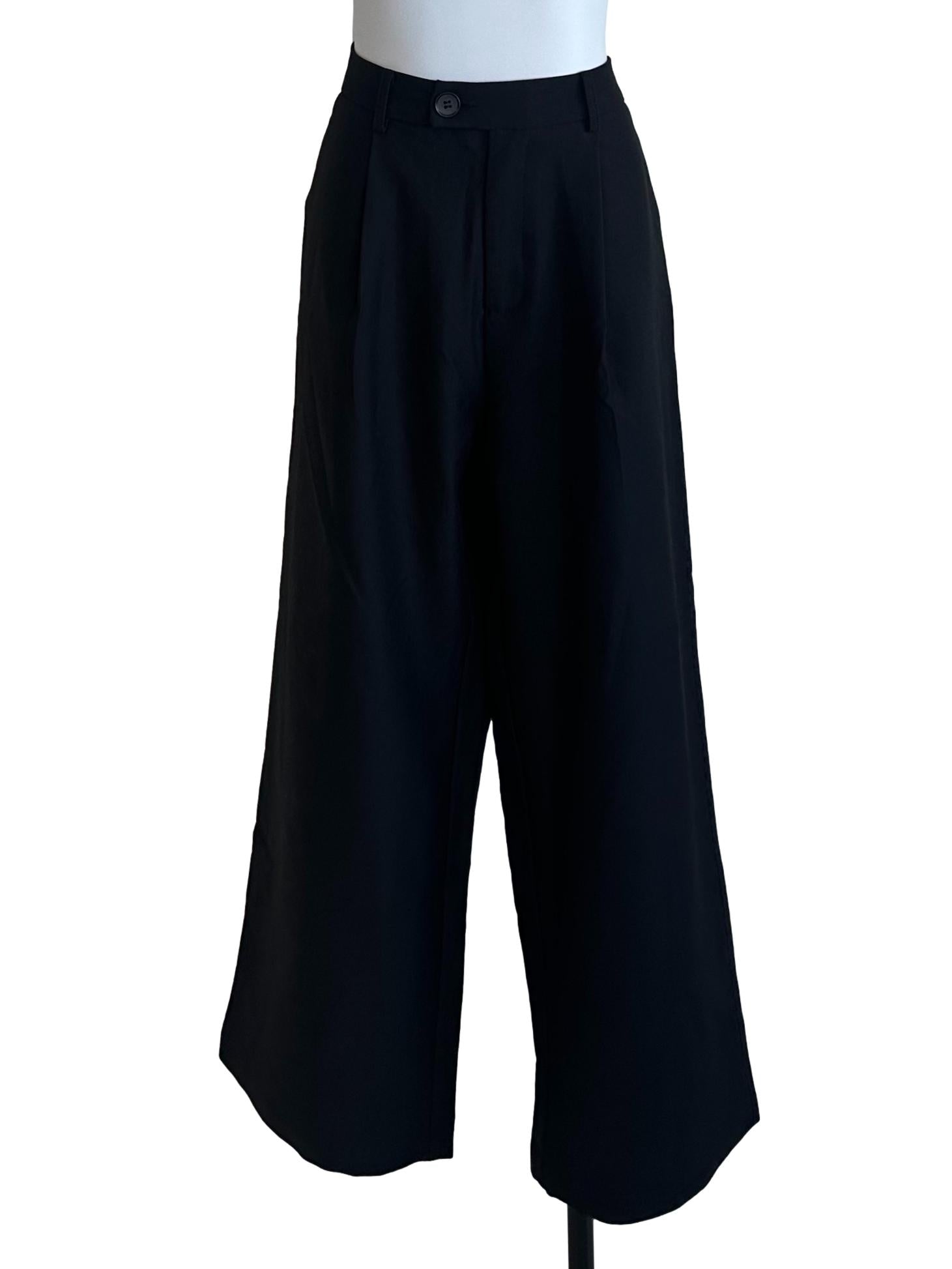 Raven Black Wide Leg Long Pants