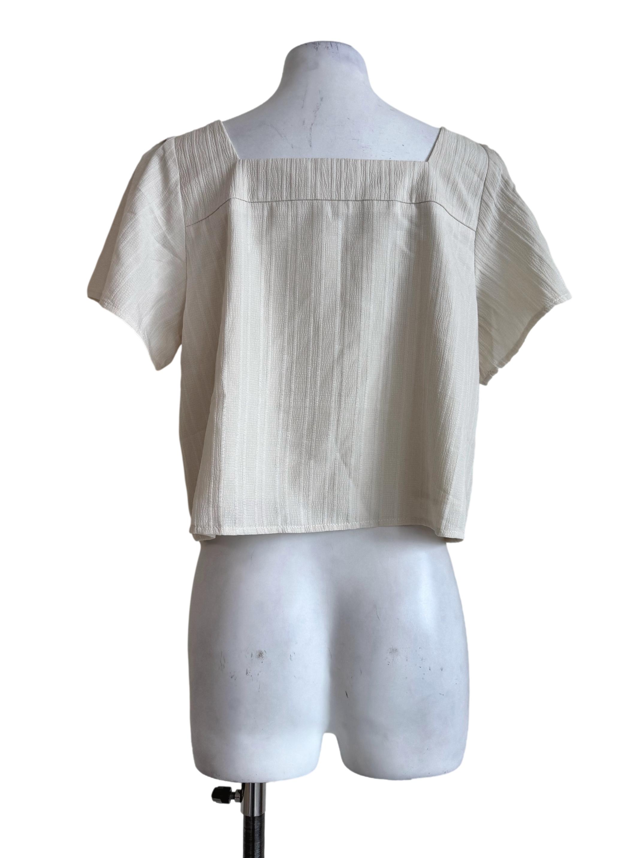 Textured Beige Square Neck Top