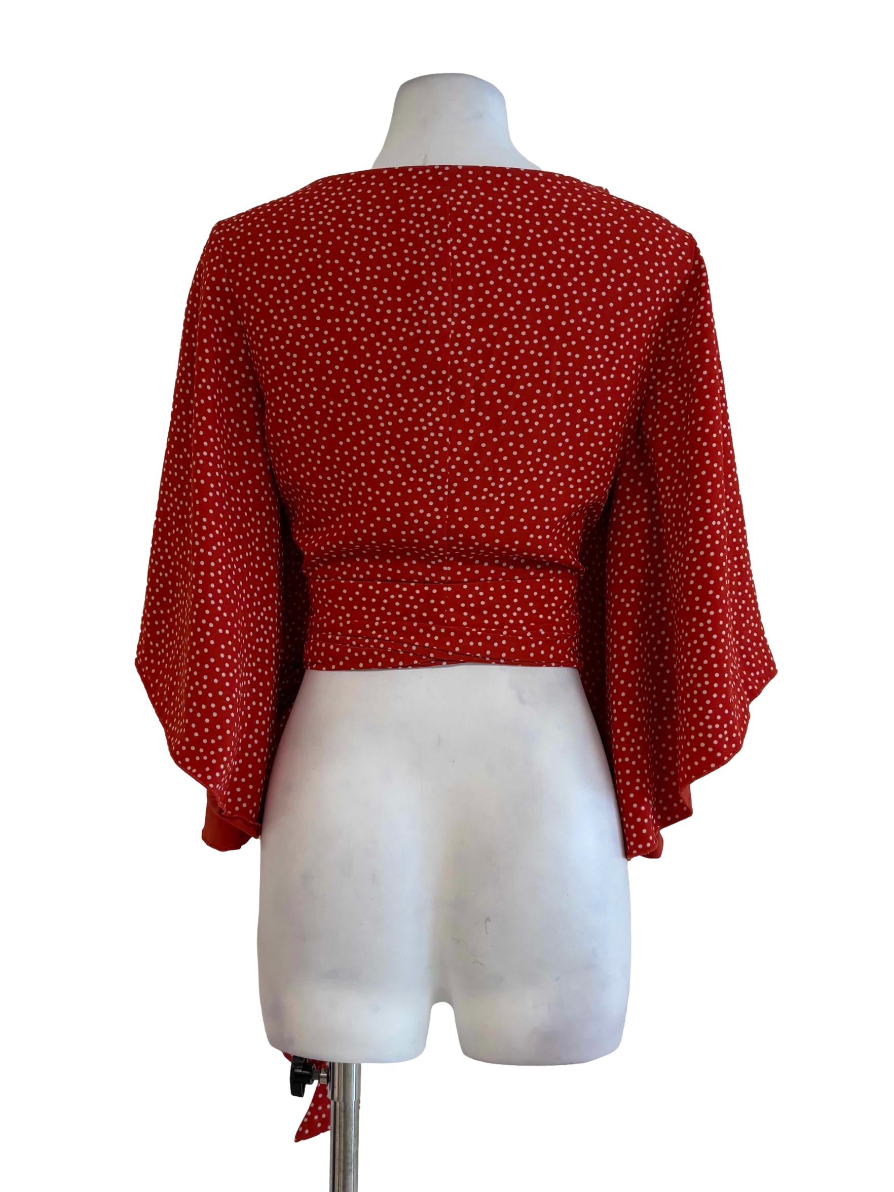 Scarlet Red Bell Sleeve Polka Dot Wrap Top