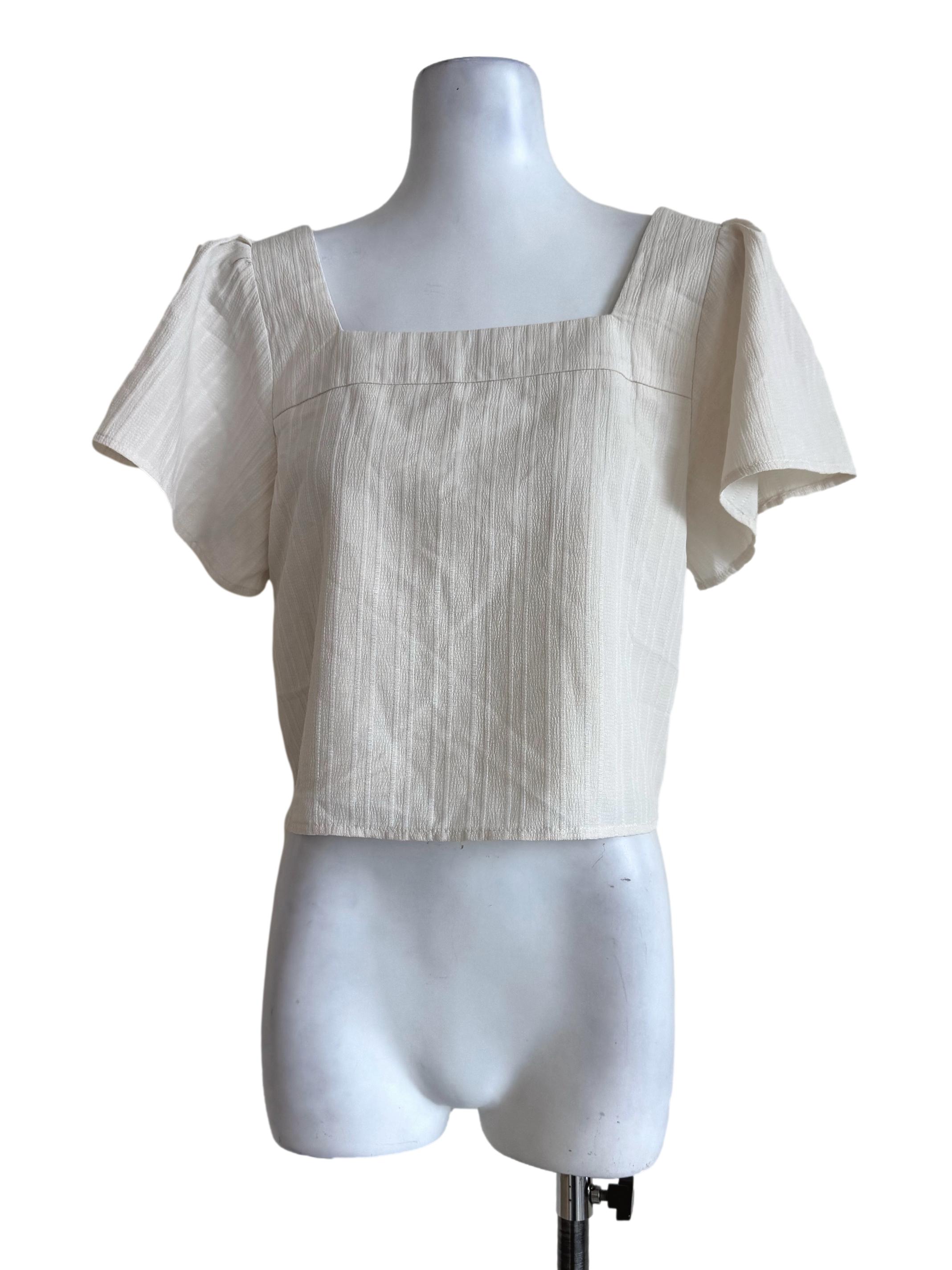 Textured Beige Square Neck Top