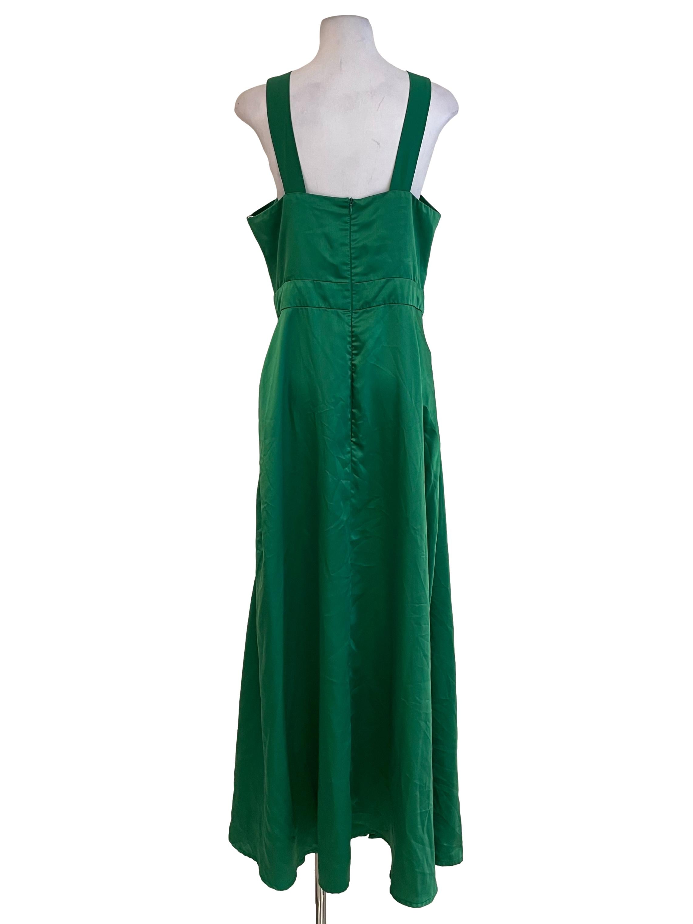 Emerald Satin Halter Neck Dress