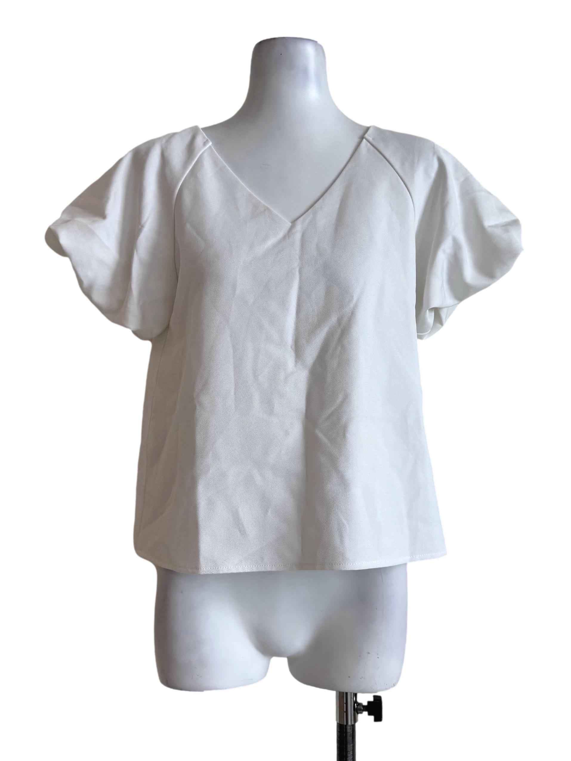 Off White V Neck Bubble Sleeve Top