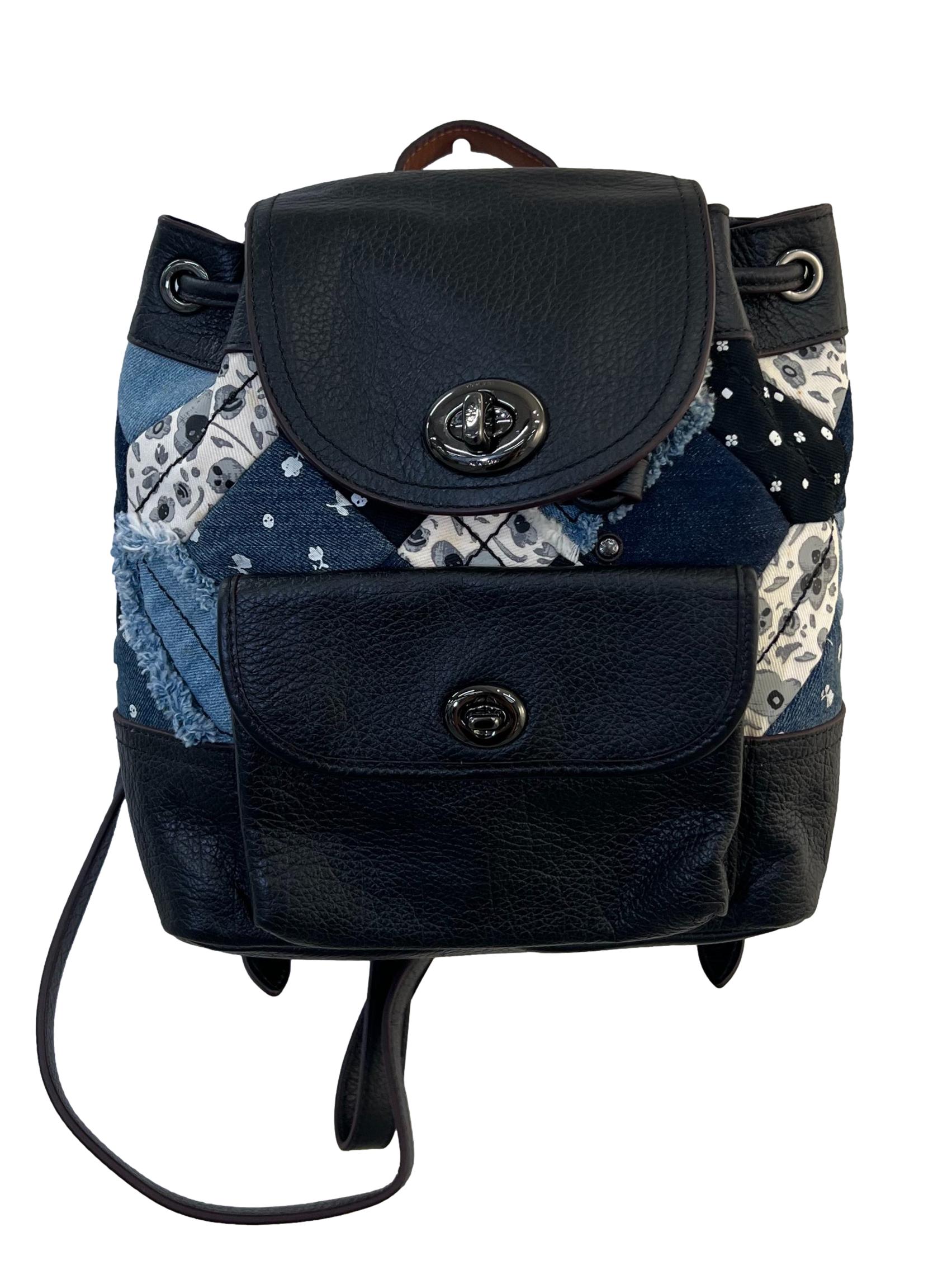 Geometric Print Leather Coach Denim Patchwork  Backpack CSN