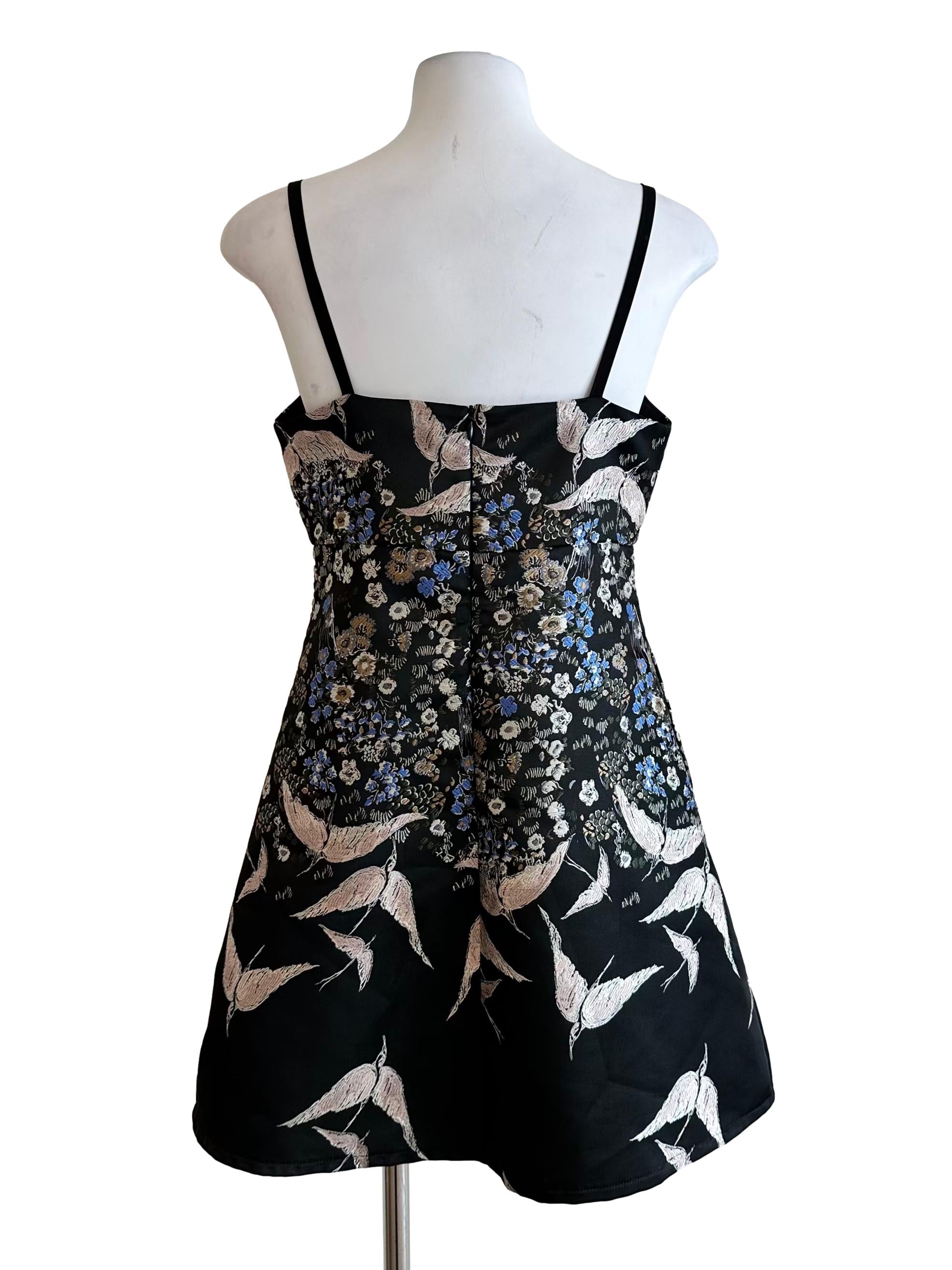 Charcoal Black Brocade Mini Dress LB