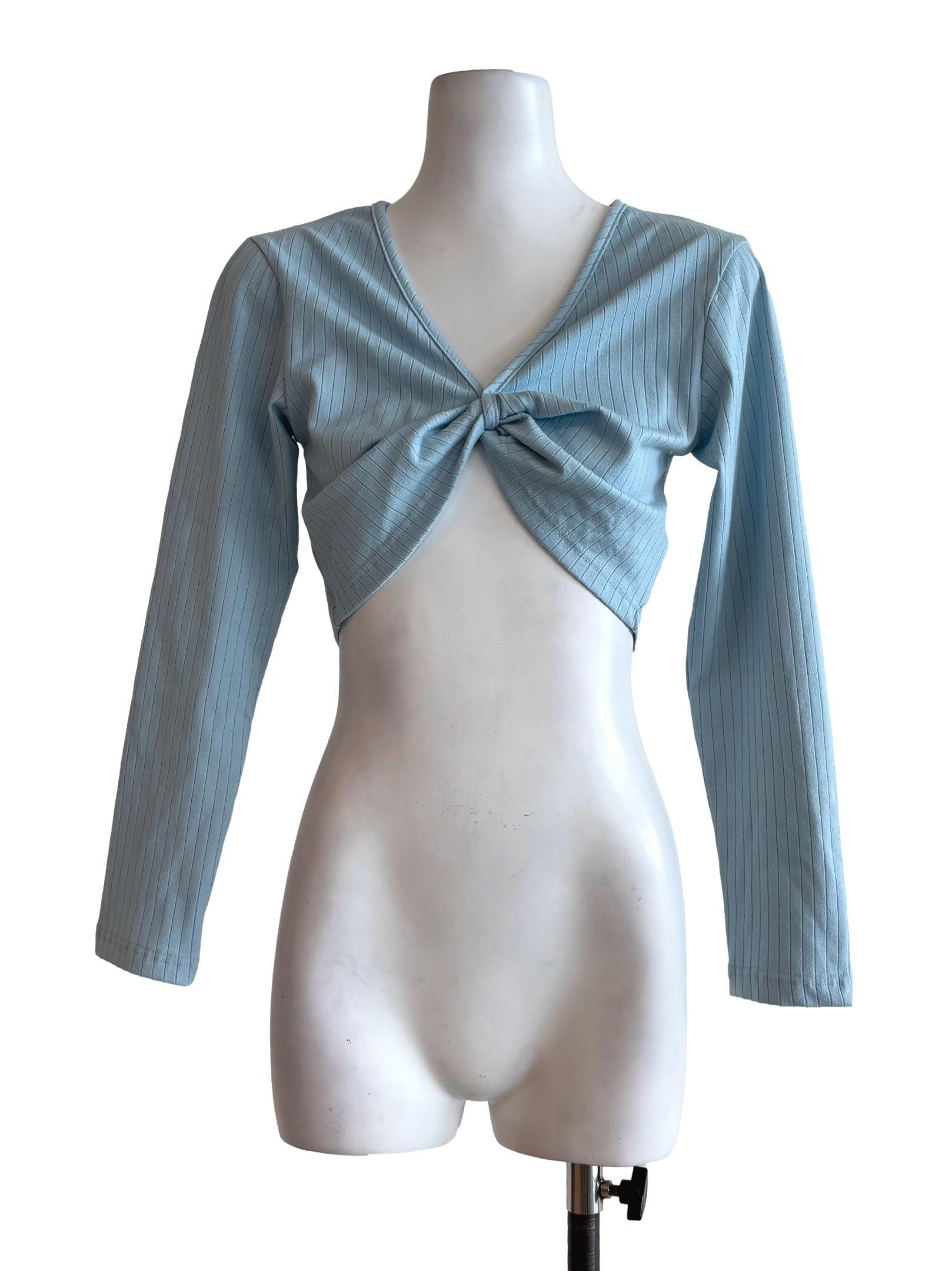 Baby Blue Front Knot Cotton Top