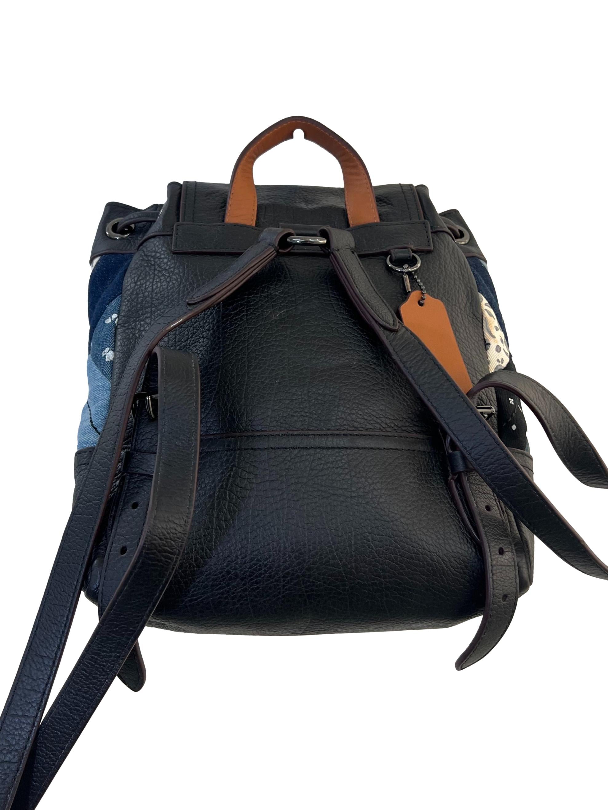 Geometric Print Leather Coach Denim Patchwork  Backpack CSN