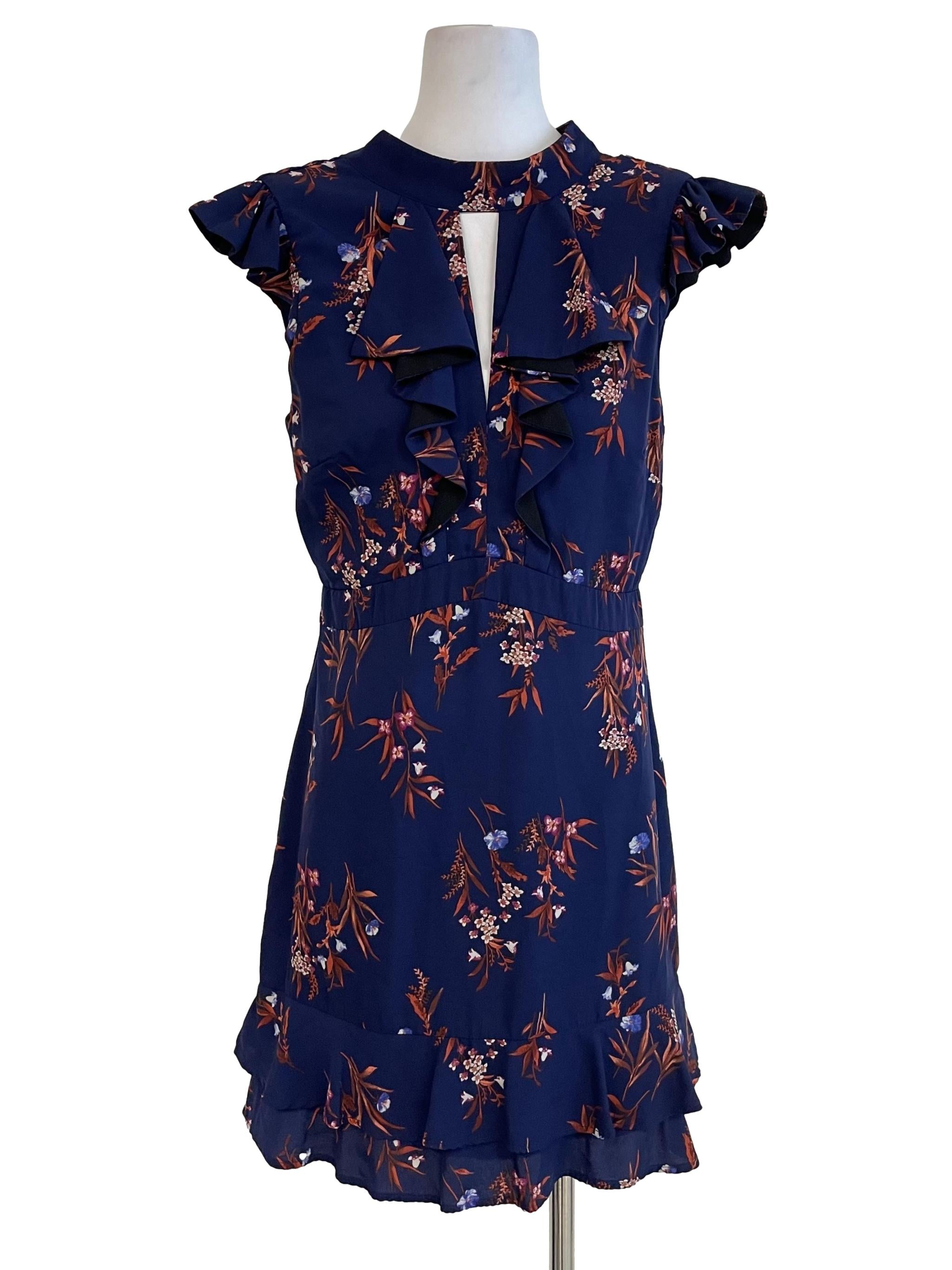 Indigo Jabot Floral Dress