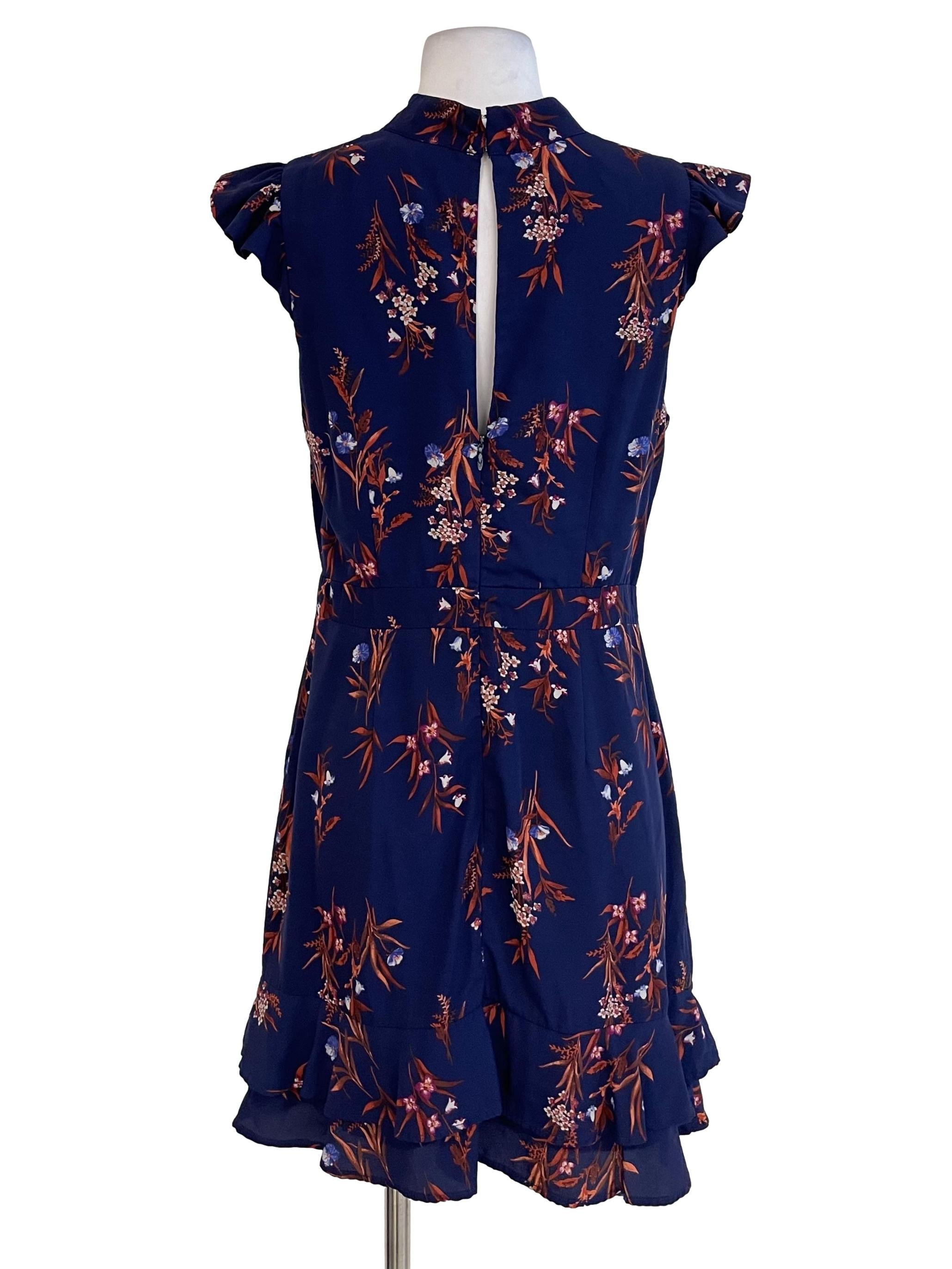 Indigo Jabot Floral Dress
