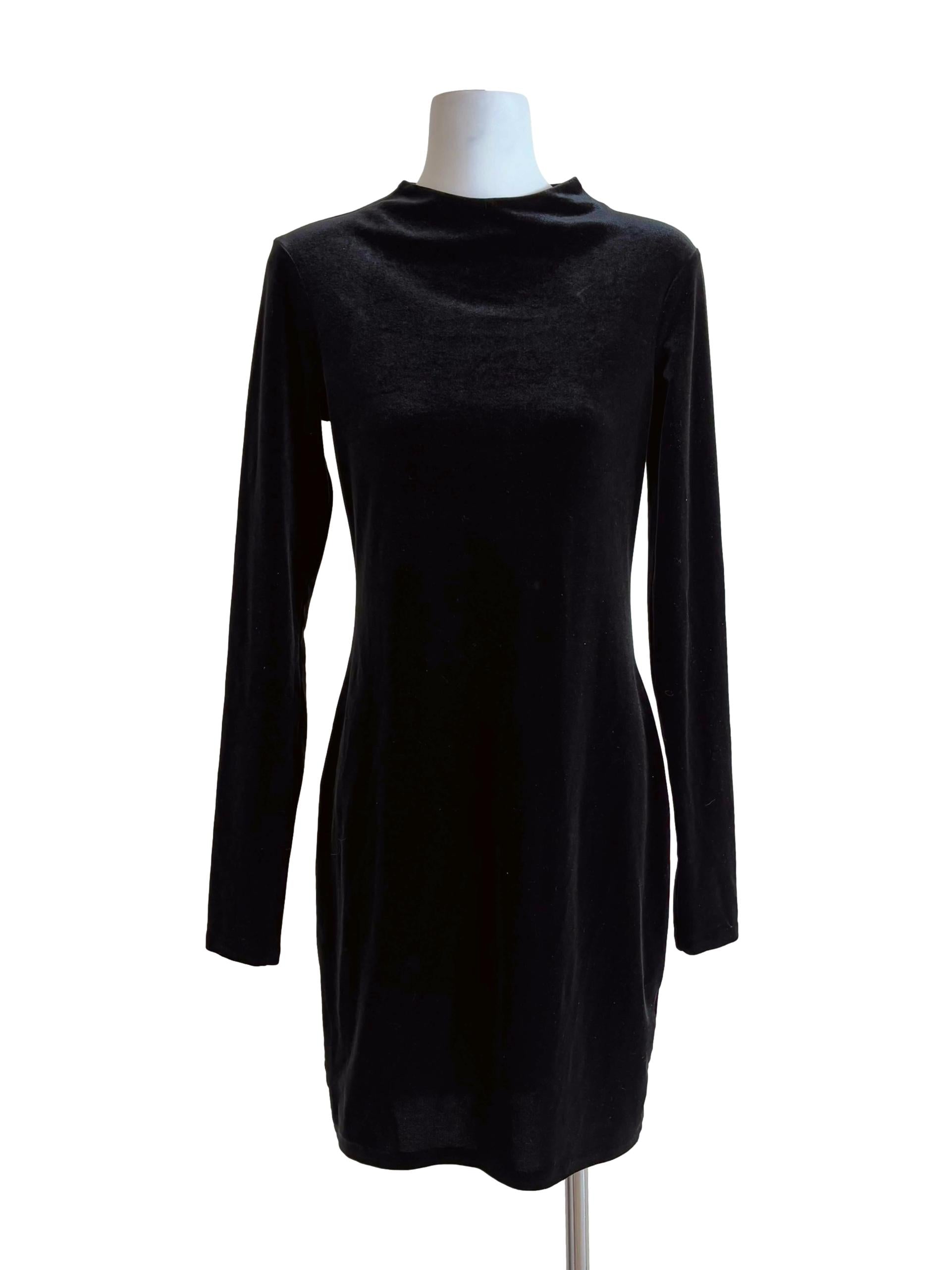 Jet Black Long Sleeve Velvet Bodycon Dress