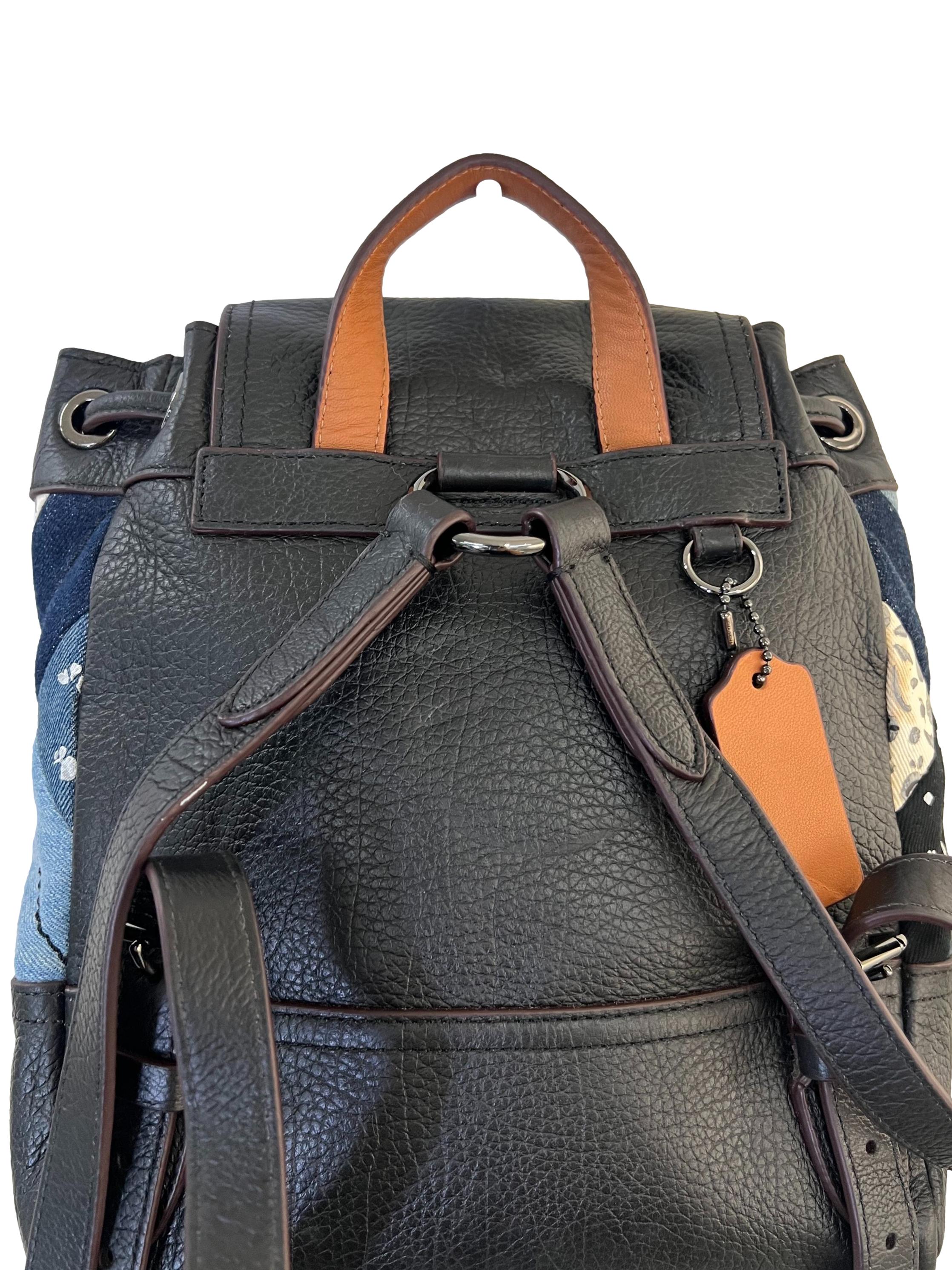 Geometric Print Leather Coach Denim Patchwork  Backpack CSN