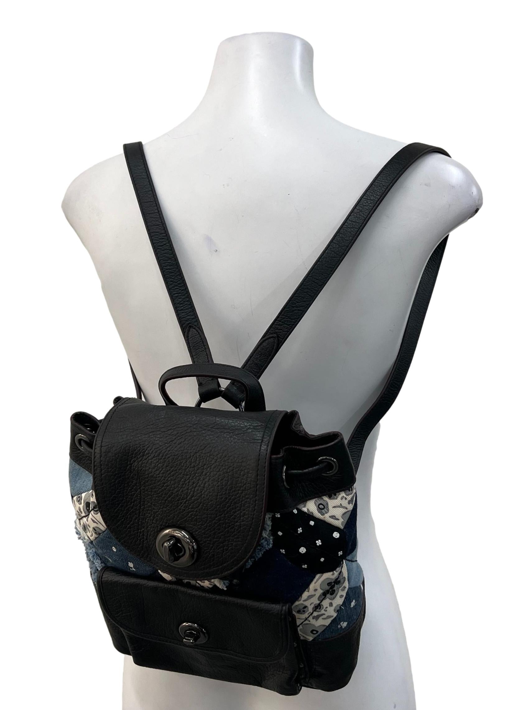 Geometric Print Leather Coach Denim Patchwork  Backpack CSN