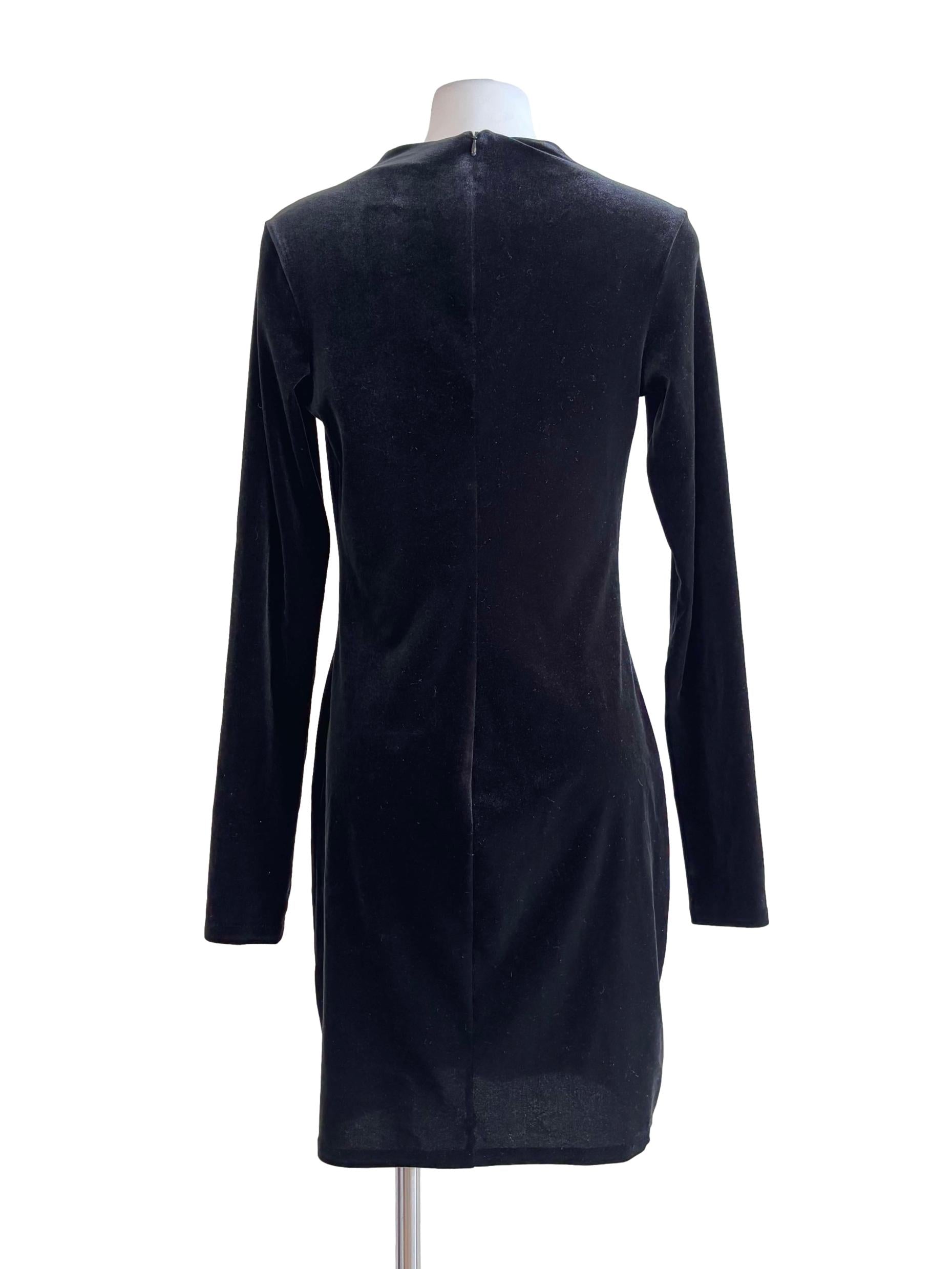 Jet Black Long Sleeve Velvet Bodycon Dress