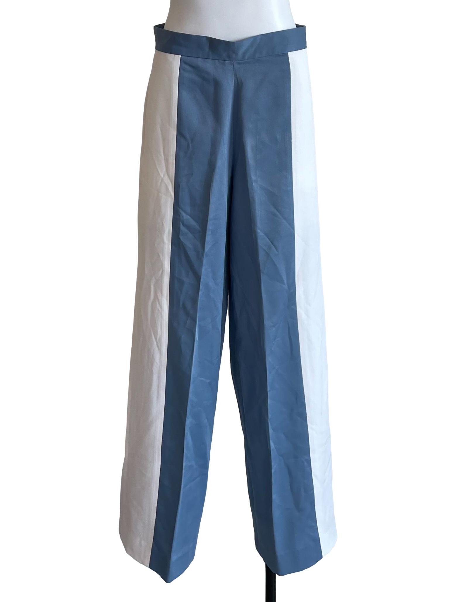 Ash Blue & White Contrast High Waist Pants