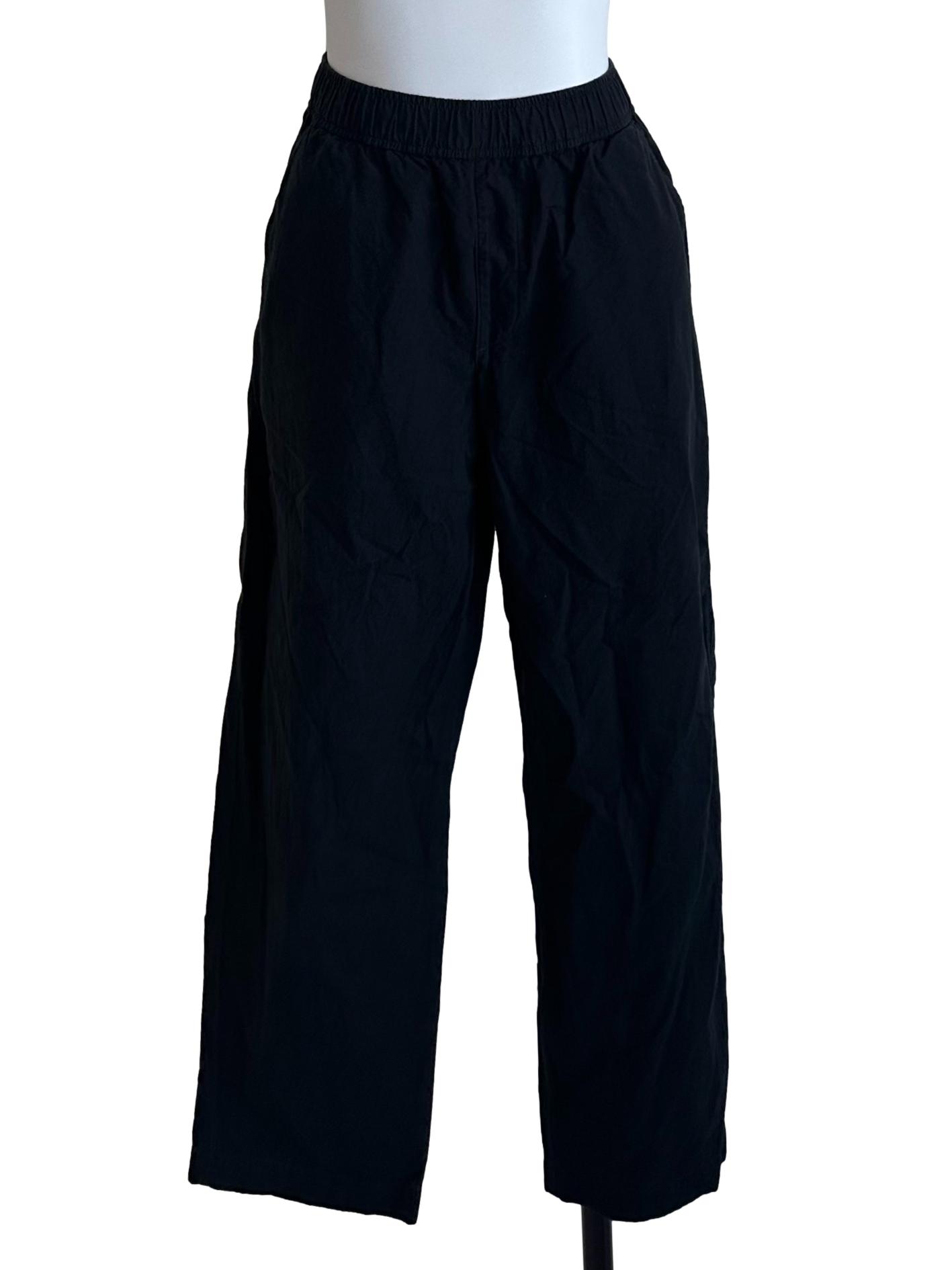 Charcoal Black Elastic Waist Straight Pants