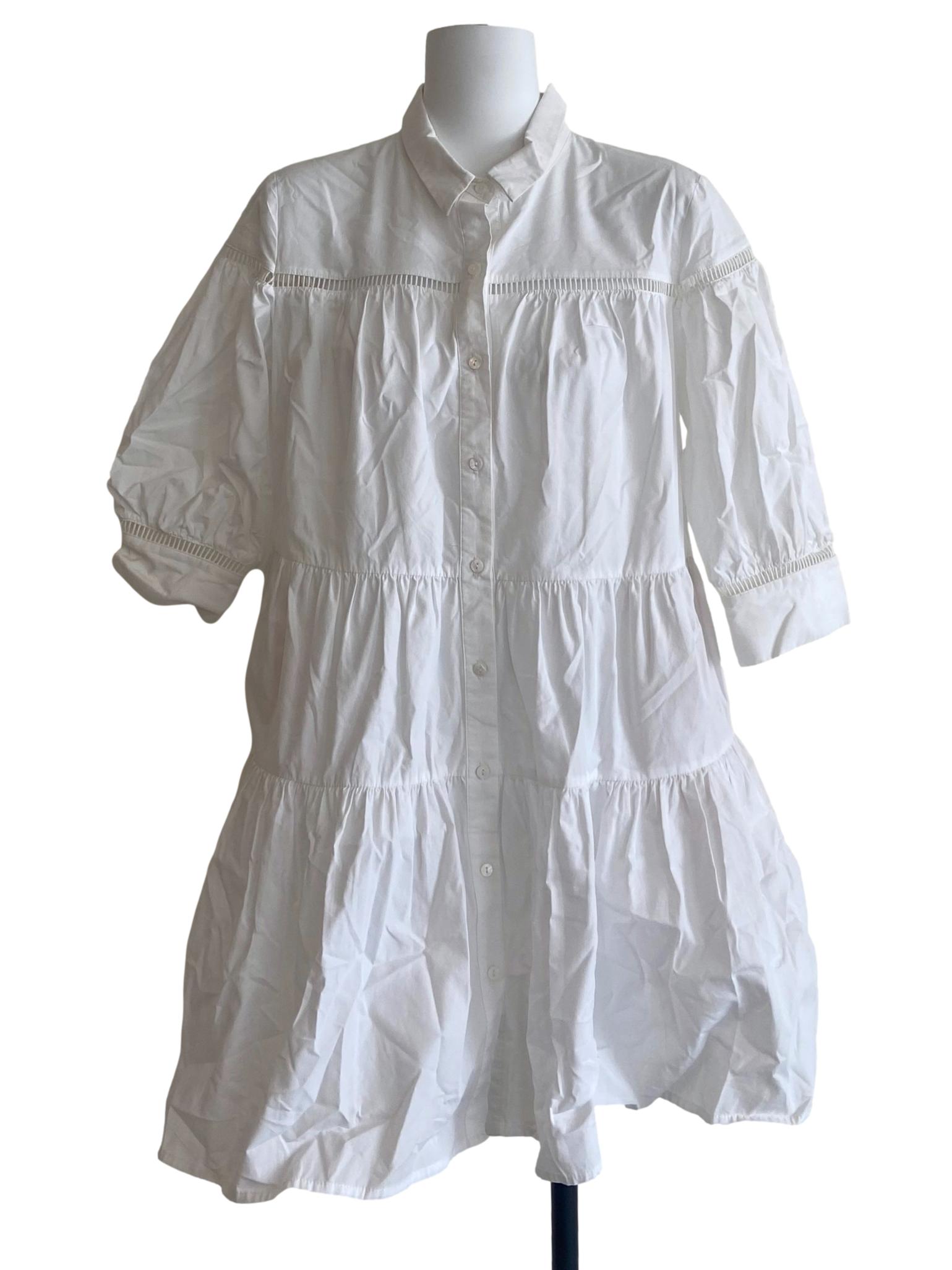 White Button Down Layered Shirt Dress