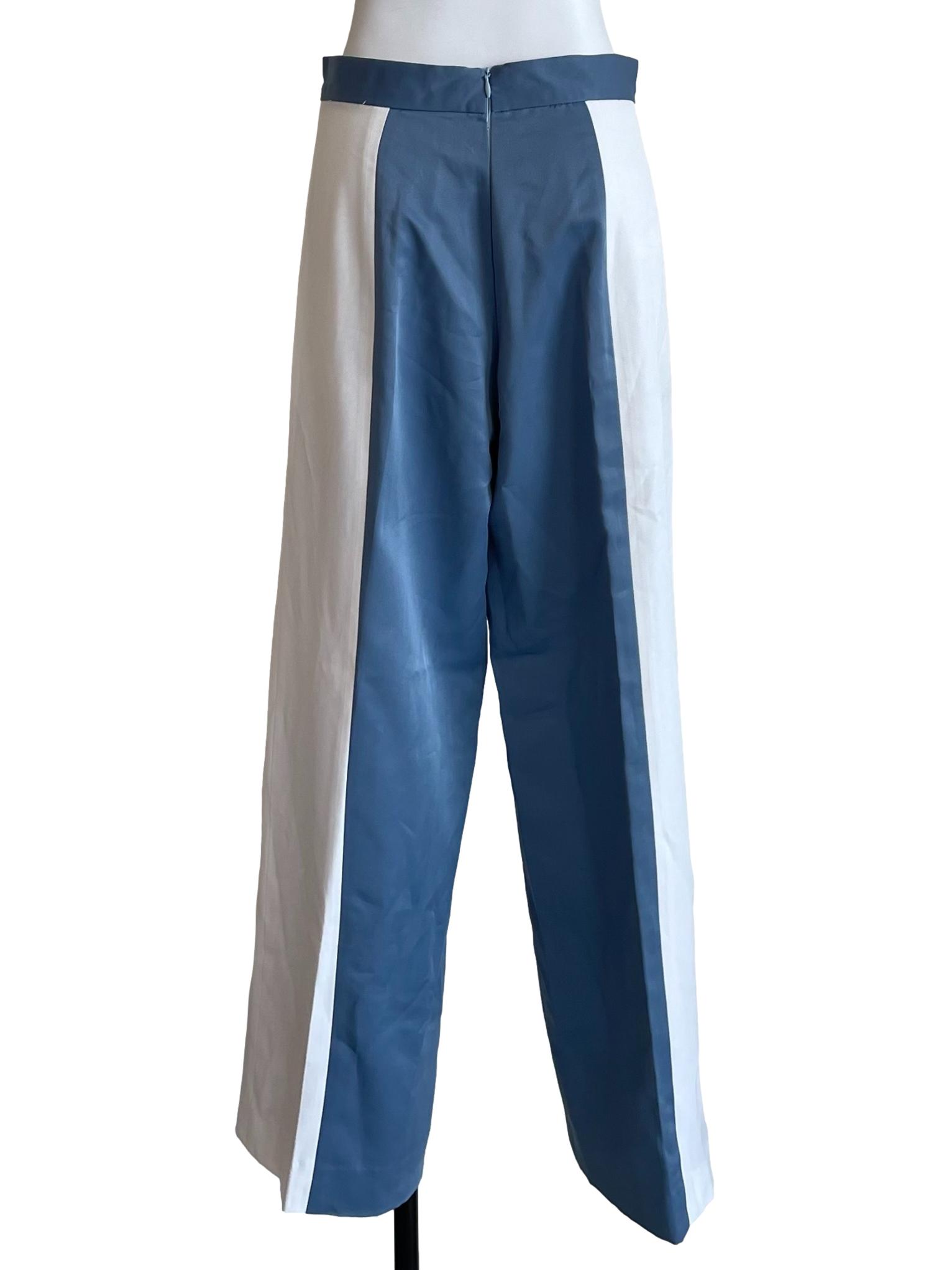 Ash Blue & White Contrast High Waist Pants