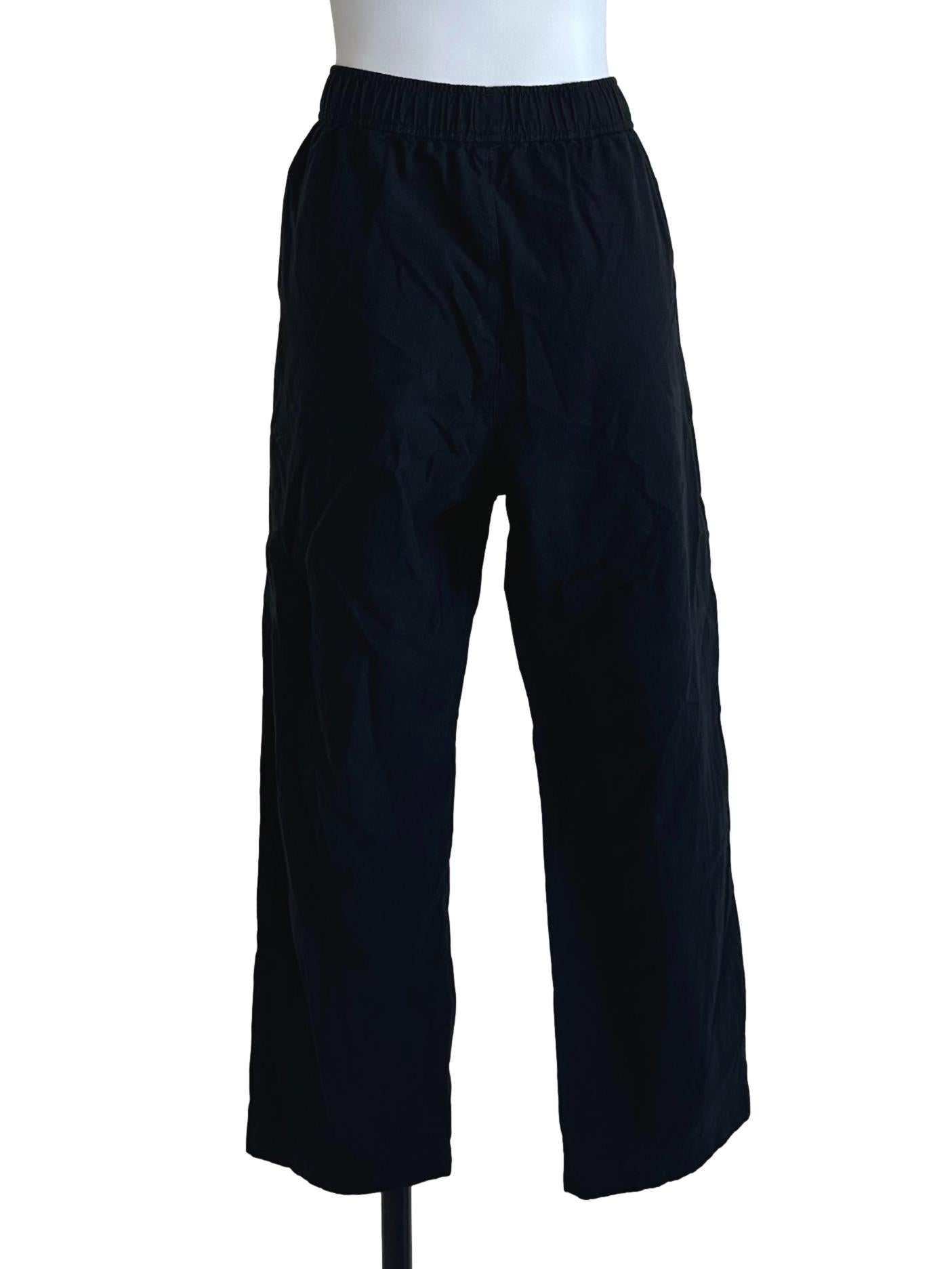 Charcoal Black Elastic Waist Straight Pants