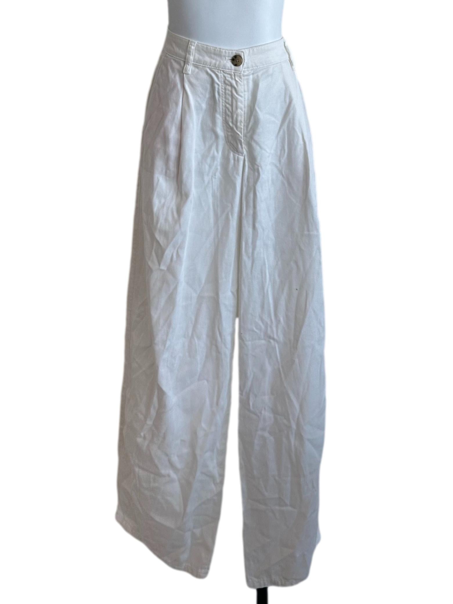Ivory White Denim Wide Leg Jeans