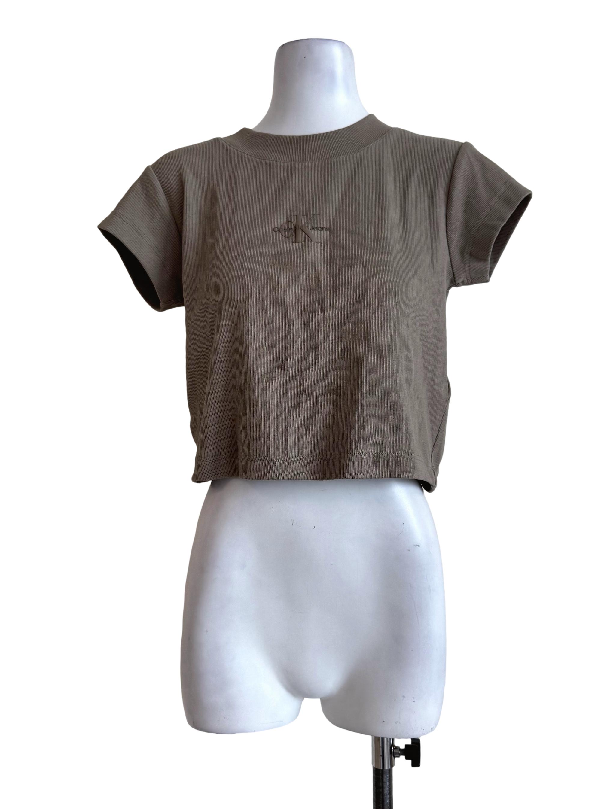 Moss Grey Round Neck Body Stretch T-Shirt