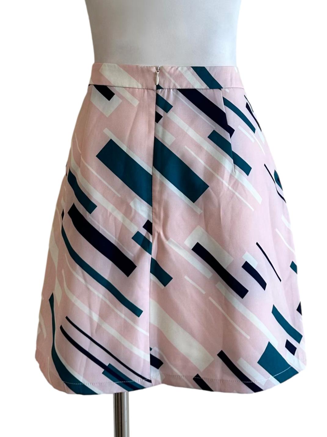 Rose Pink Abstract Pattern Mini Skirt TCL