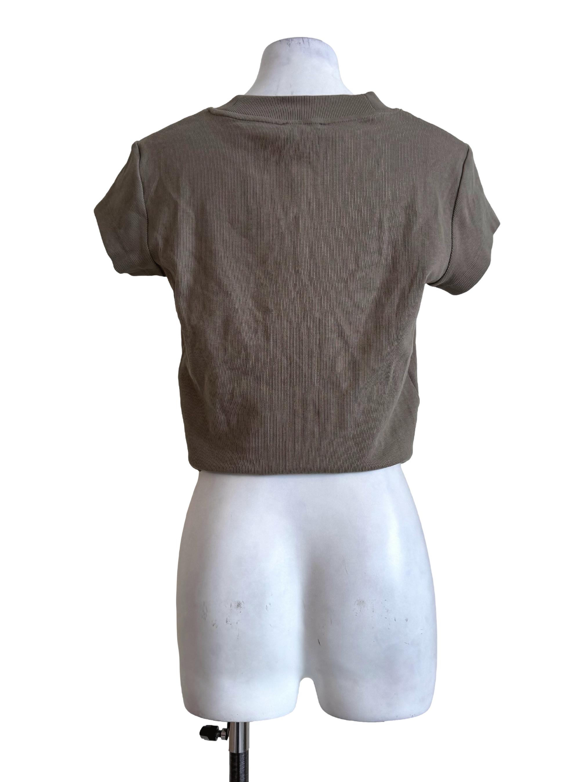 Moss Grey Round Neck Body Stretch T-Shirt