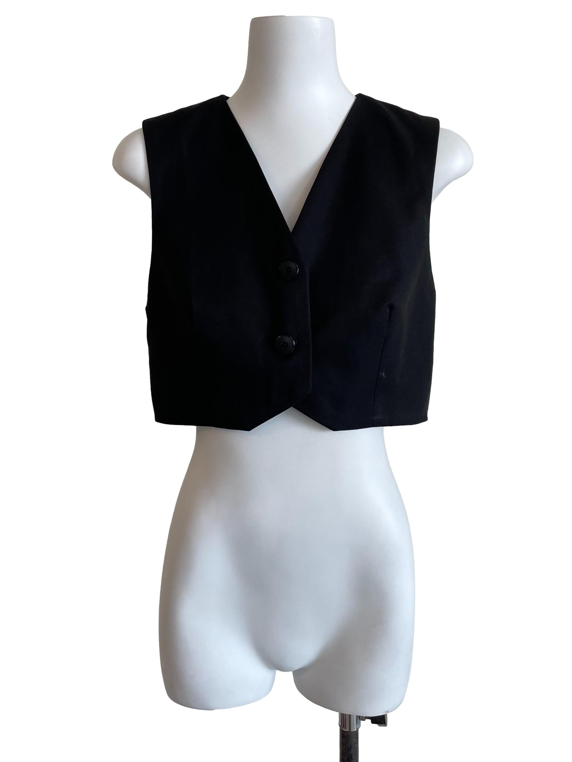 Black V Neck Crop Mini Vest