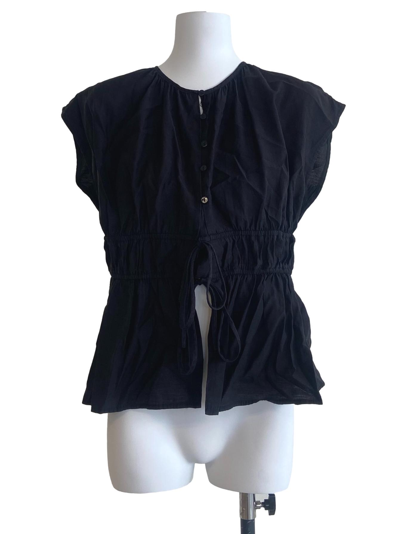 Black Half Button Pegged Blouse