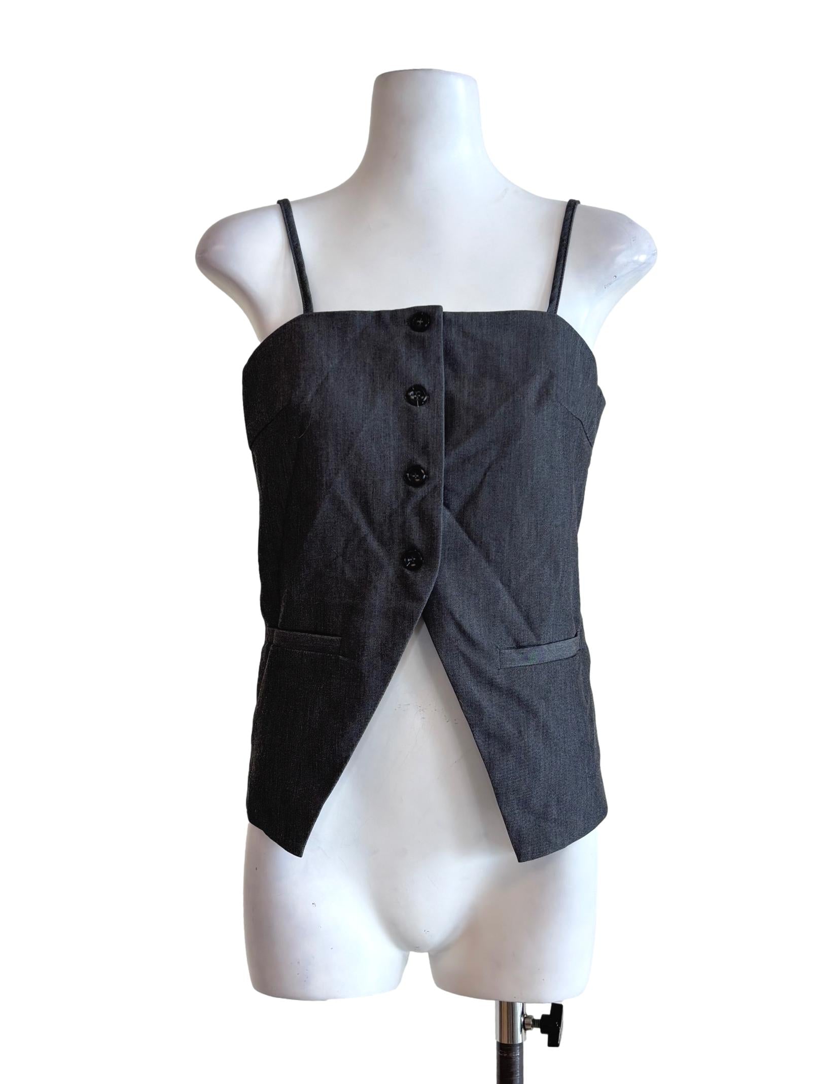 Charcoal Grey Strap Button Top