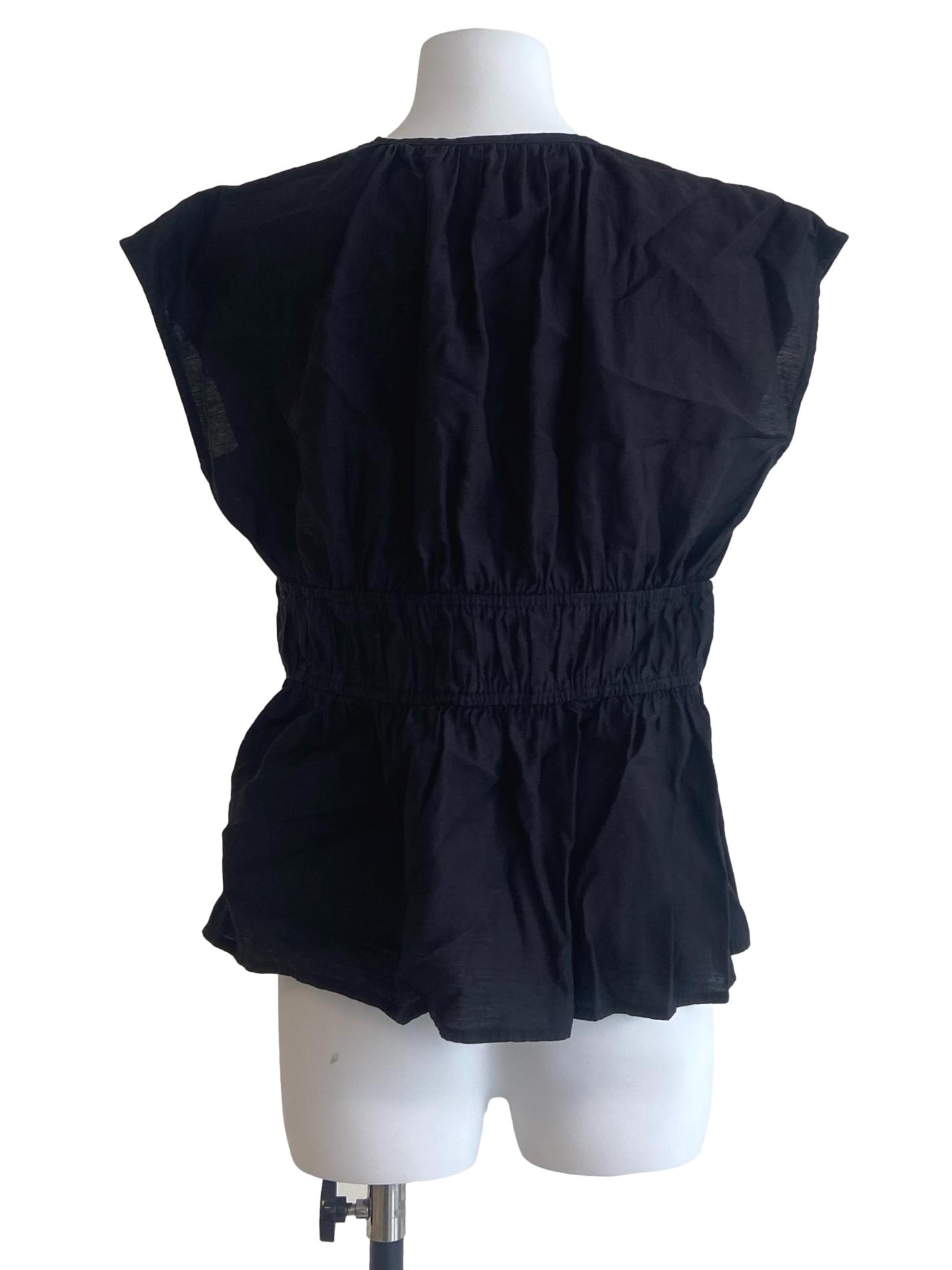 Black Half Button Pegged Blouse