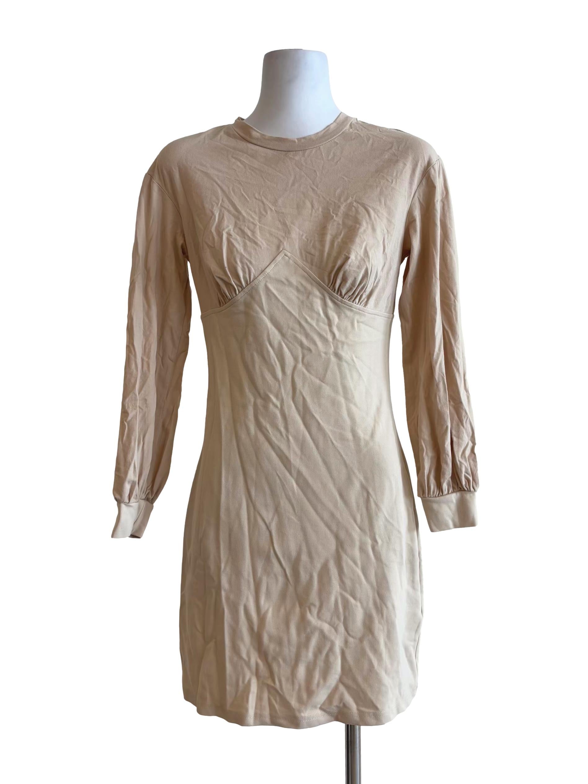 Almond Beige Long Sleeve Sheath Dress