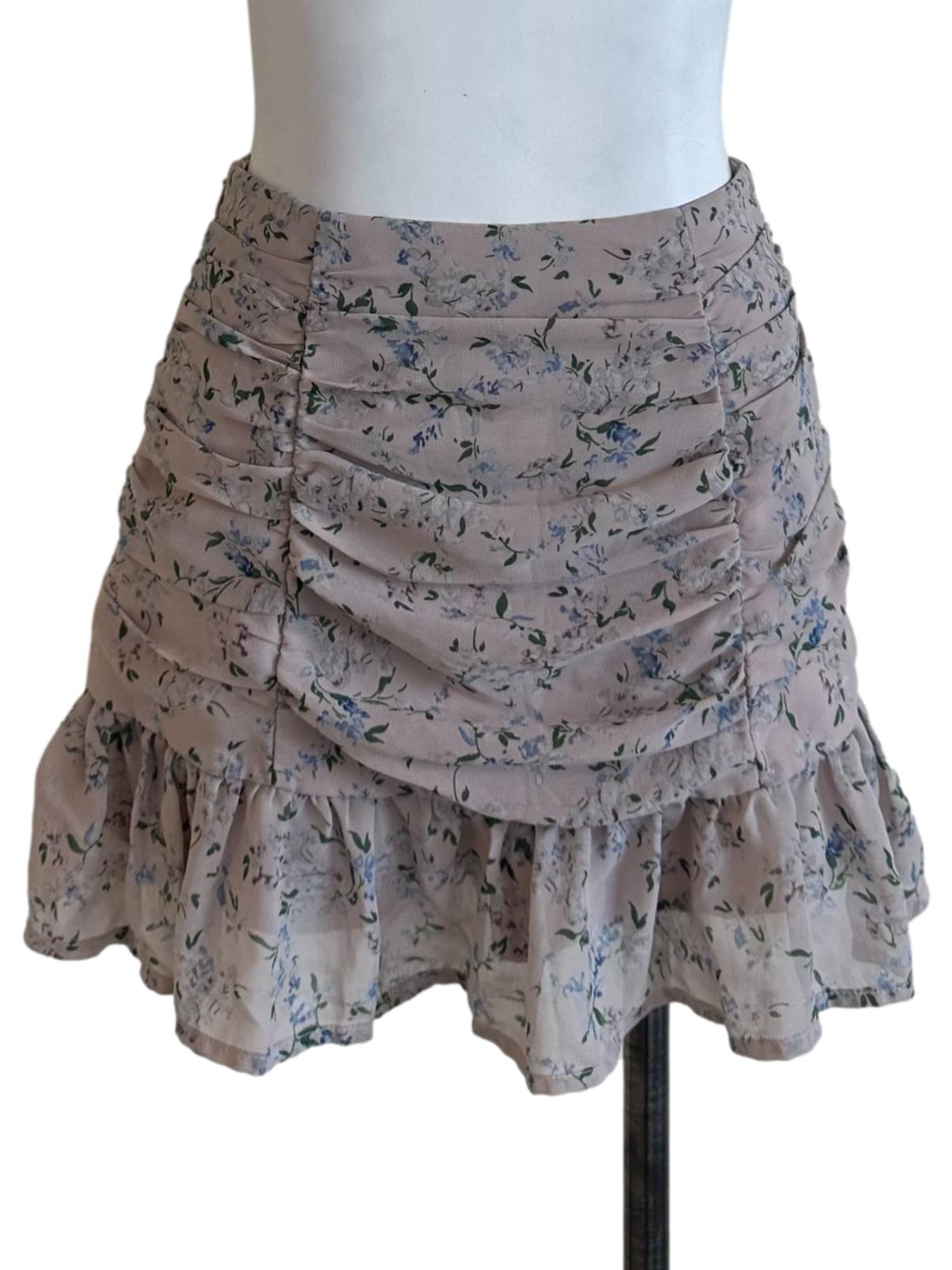 Pale Pink Floral Ruched Ruffle Skorts