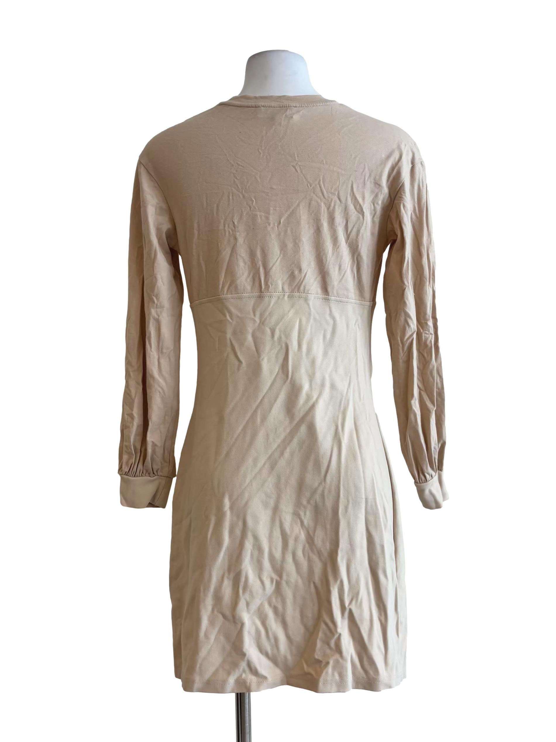 Almond Beige Long Sleeve Sheath Dress
