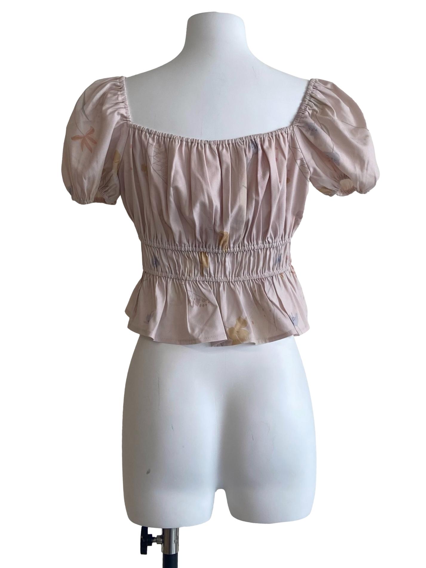 Coconut Beige Floral Pegged Crop Top