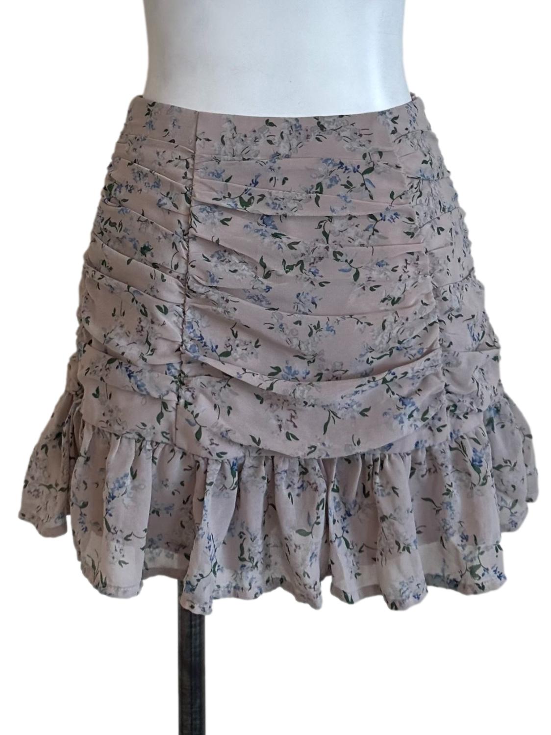Pale Pink Floral Ruched Ruffle Skorts