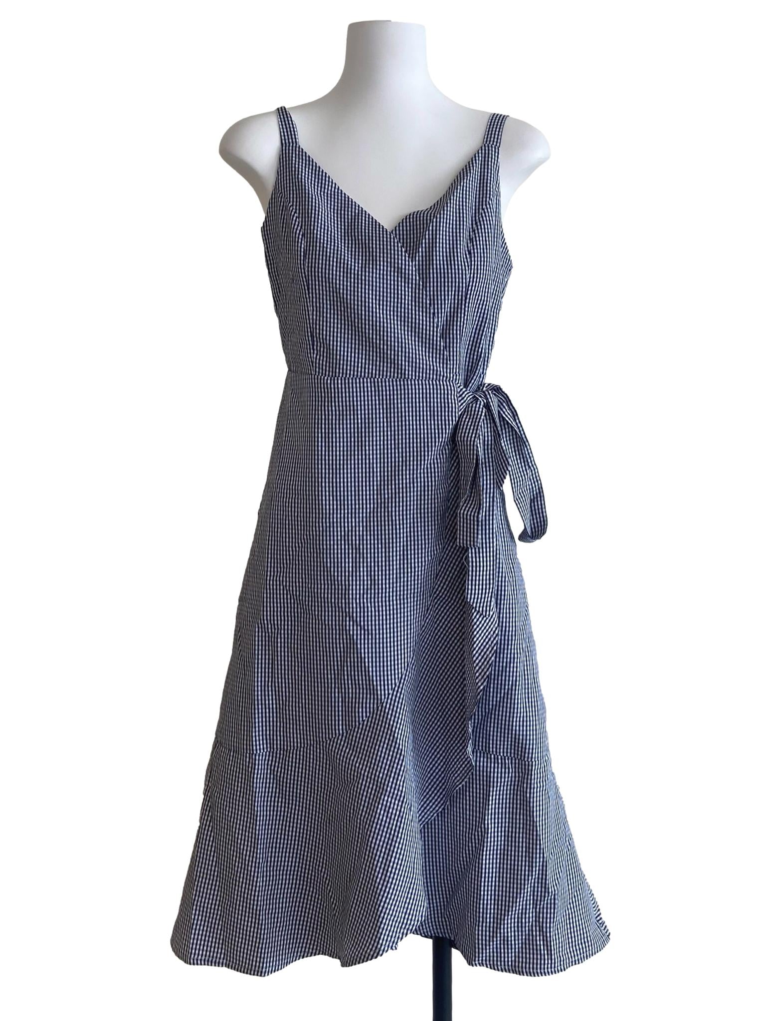 Denim Blue & White Plaid Wrap Dress