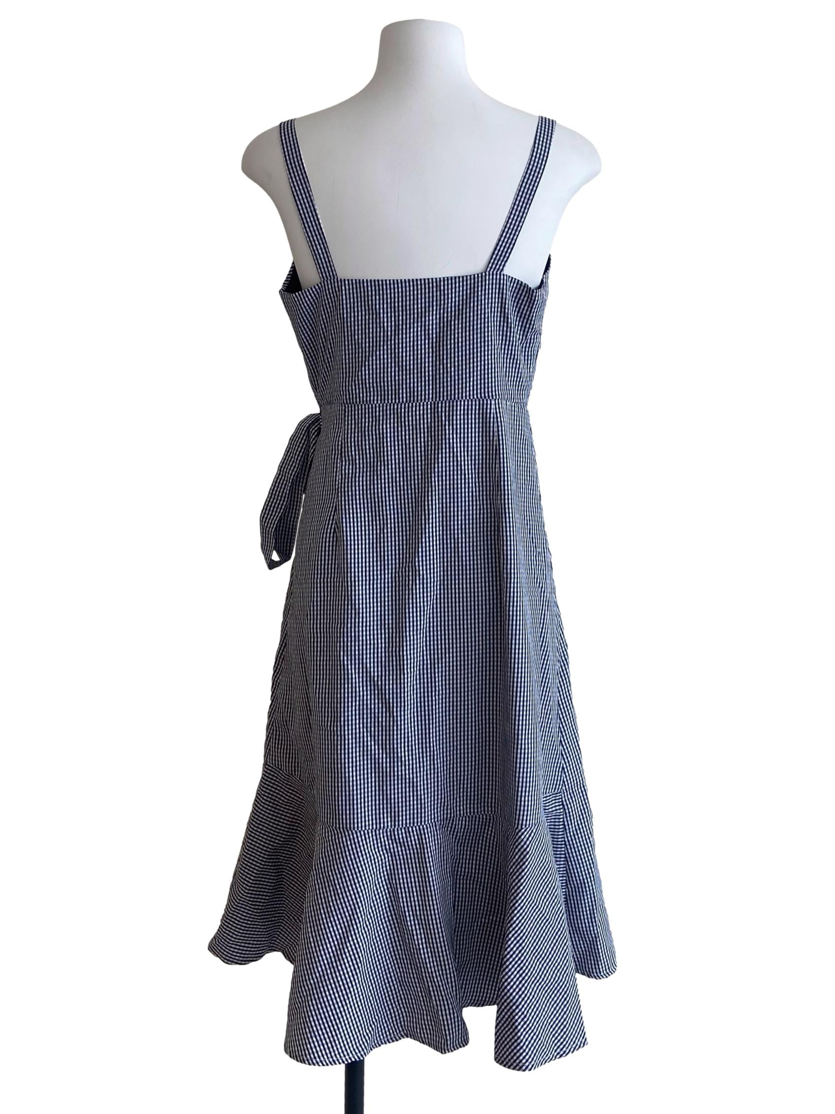Denim Blue & White Plaid Wrap Dress