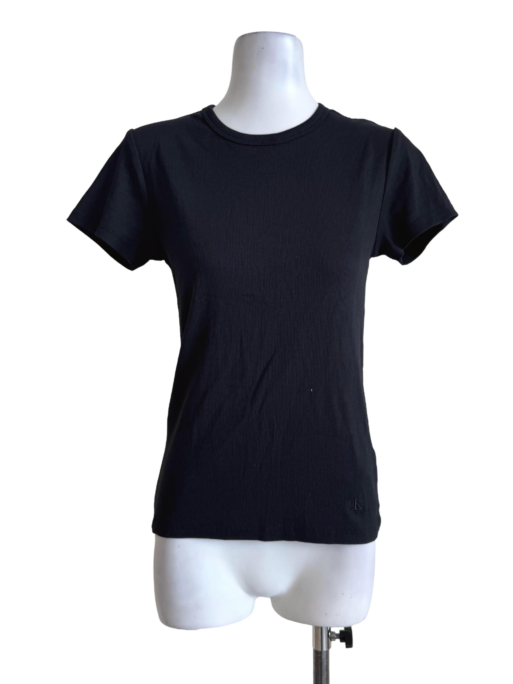 Textured Black Round Neck T-Shirt