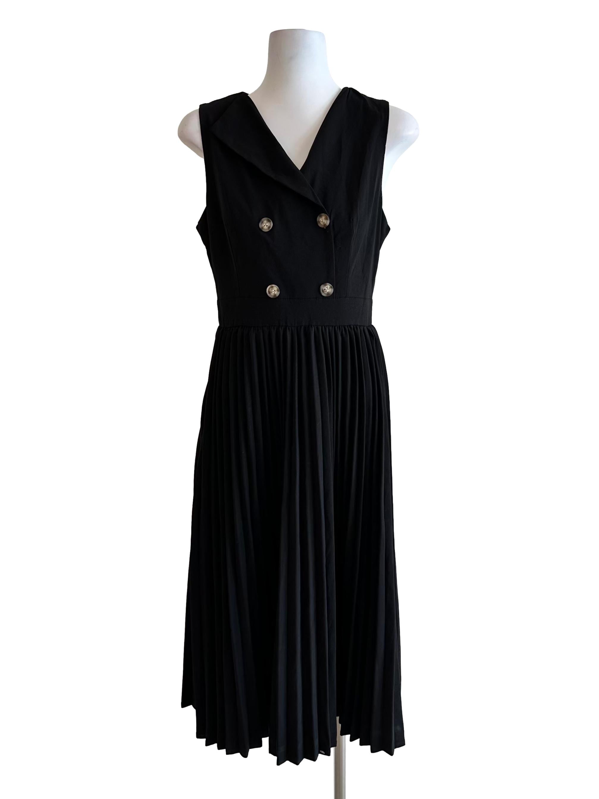 Soot Black Pleated Midi Dress