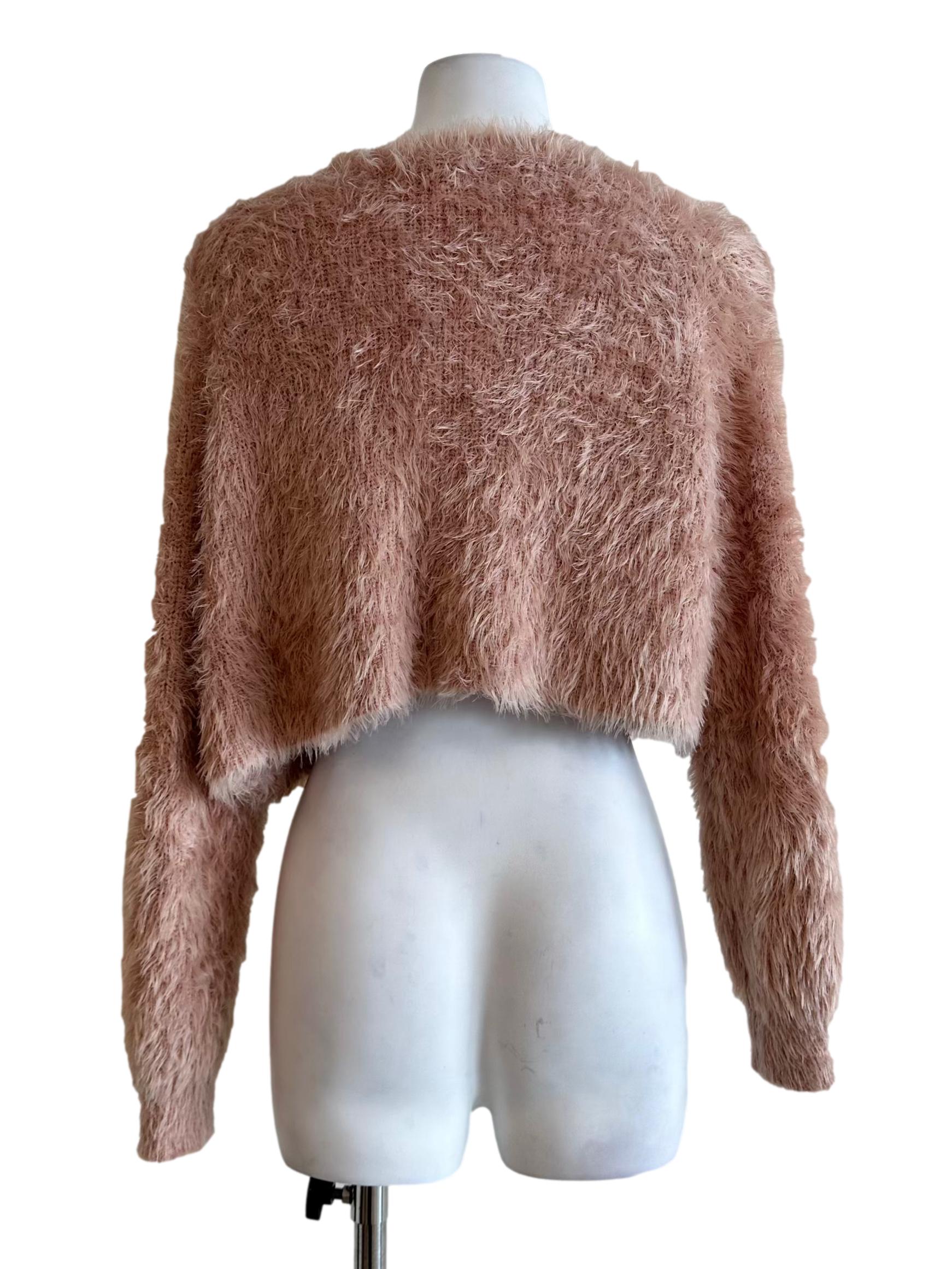 Peach Pink Fur Knit Cardigan