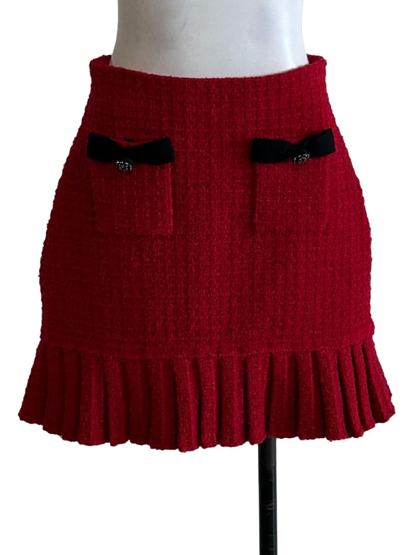 Hot Red Knit Mini Skirt