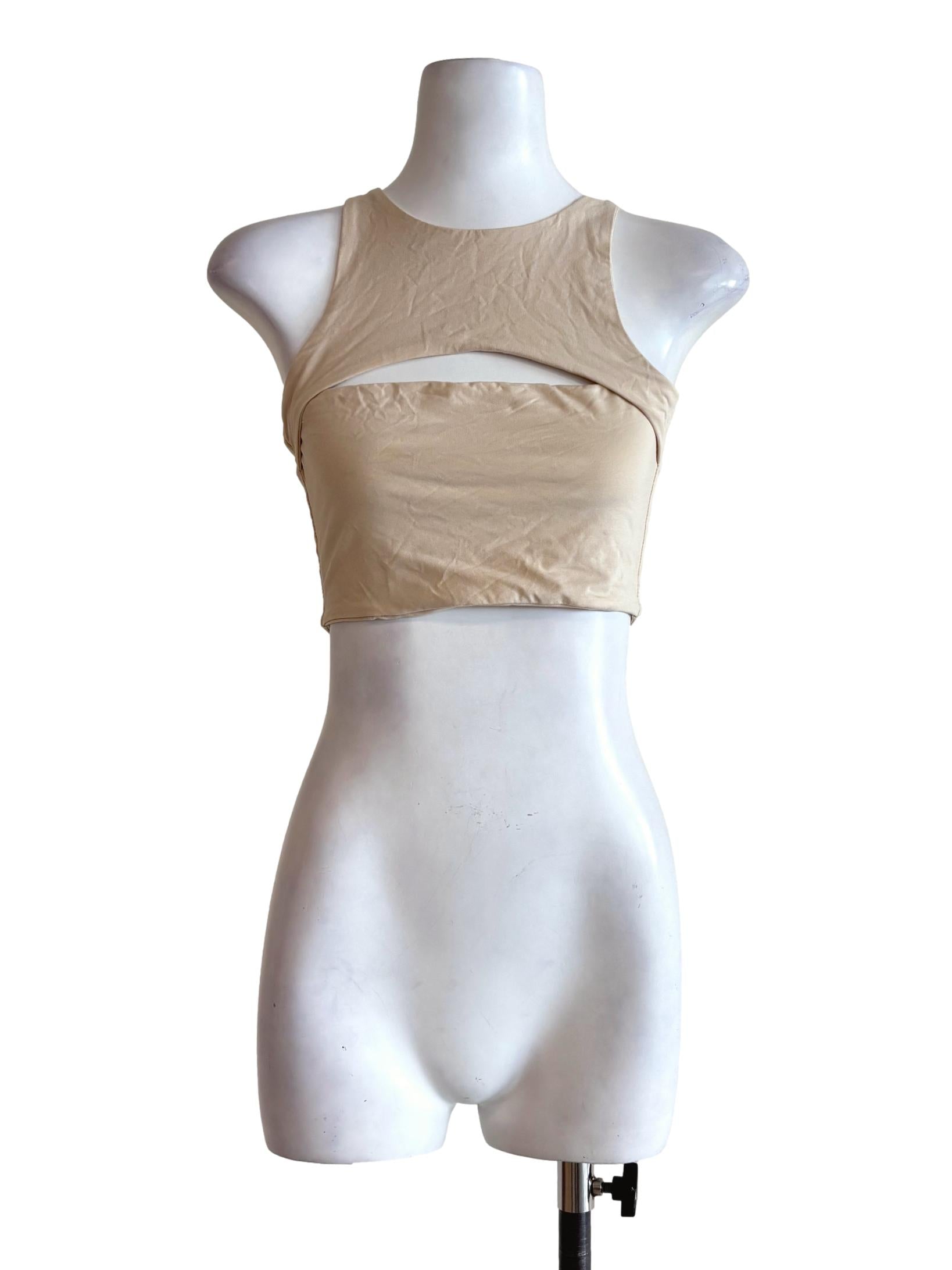 Beige Sleeveless Bodycon Top