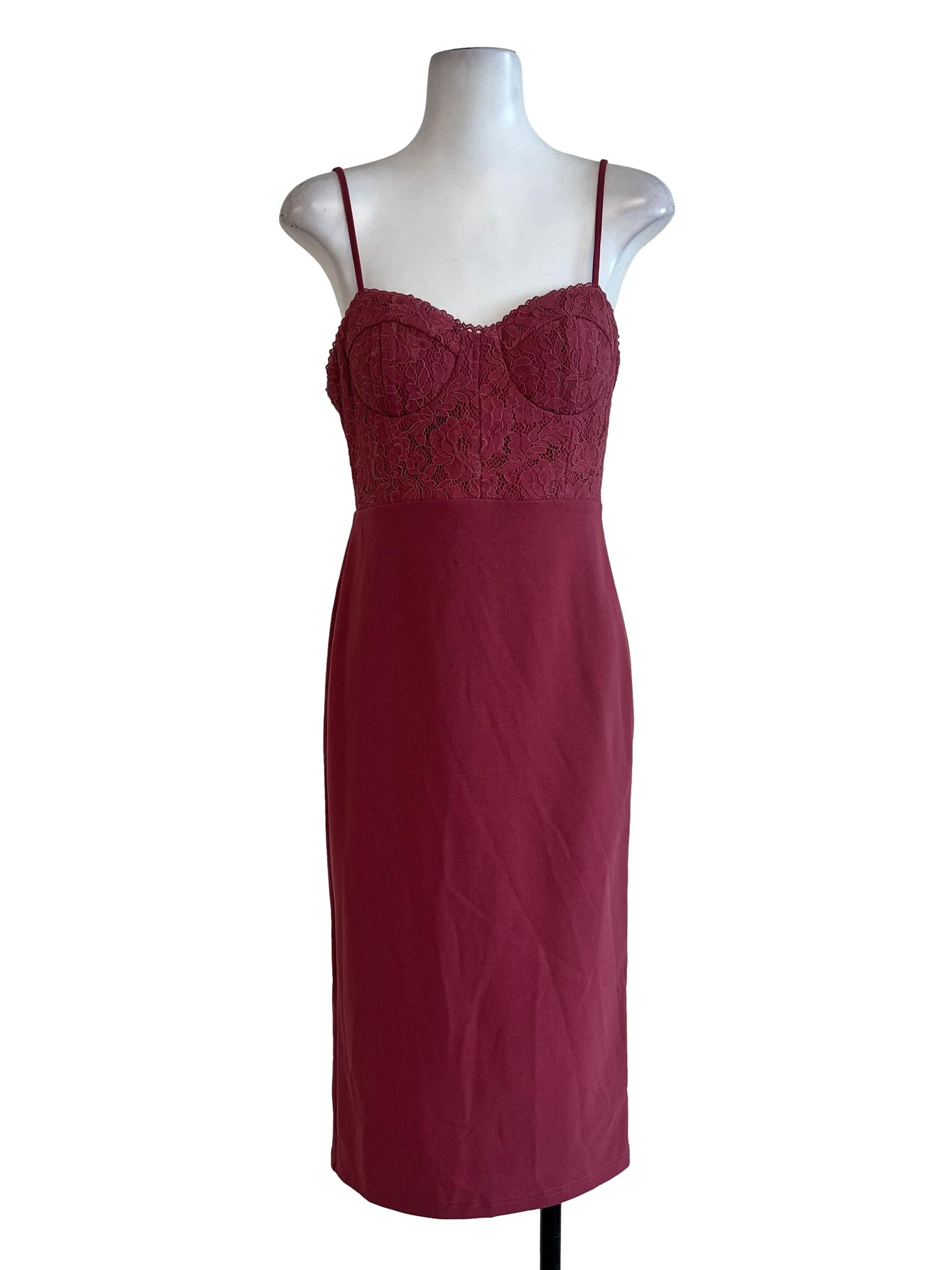 Maroon Laced Padded Dress