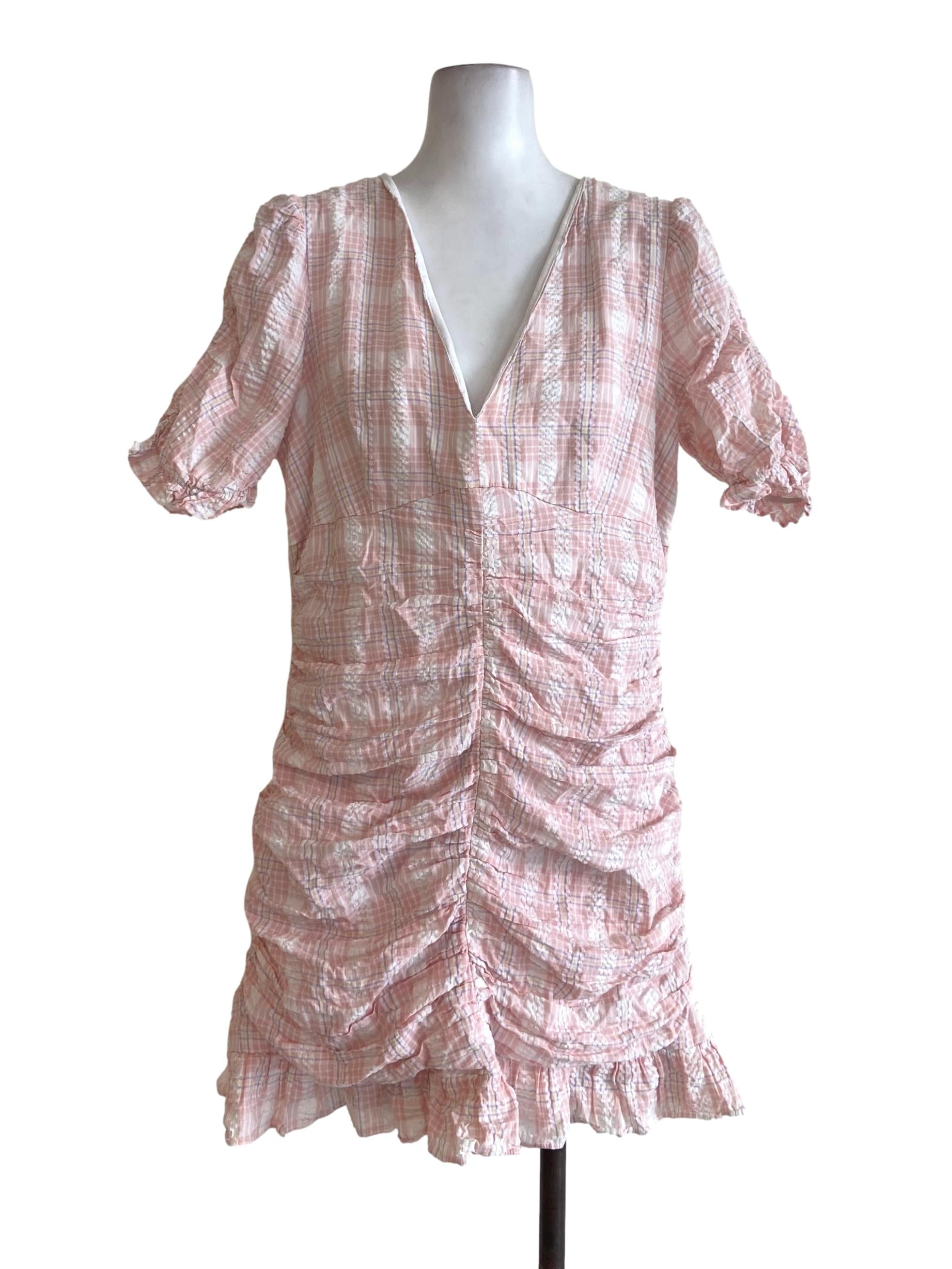 Lemonade Pink & White Tartan Peplum Dress