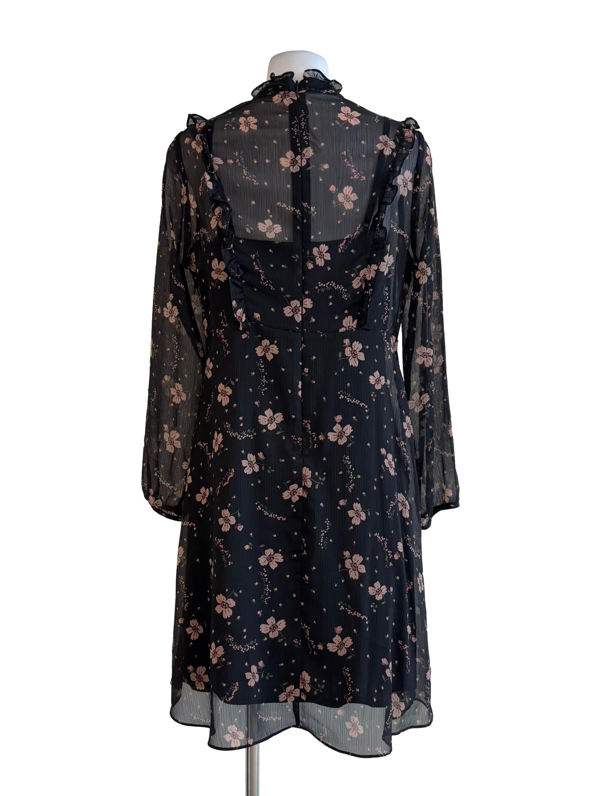 Soft Black Lined Floral Sheer Dress