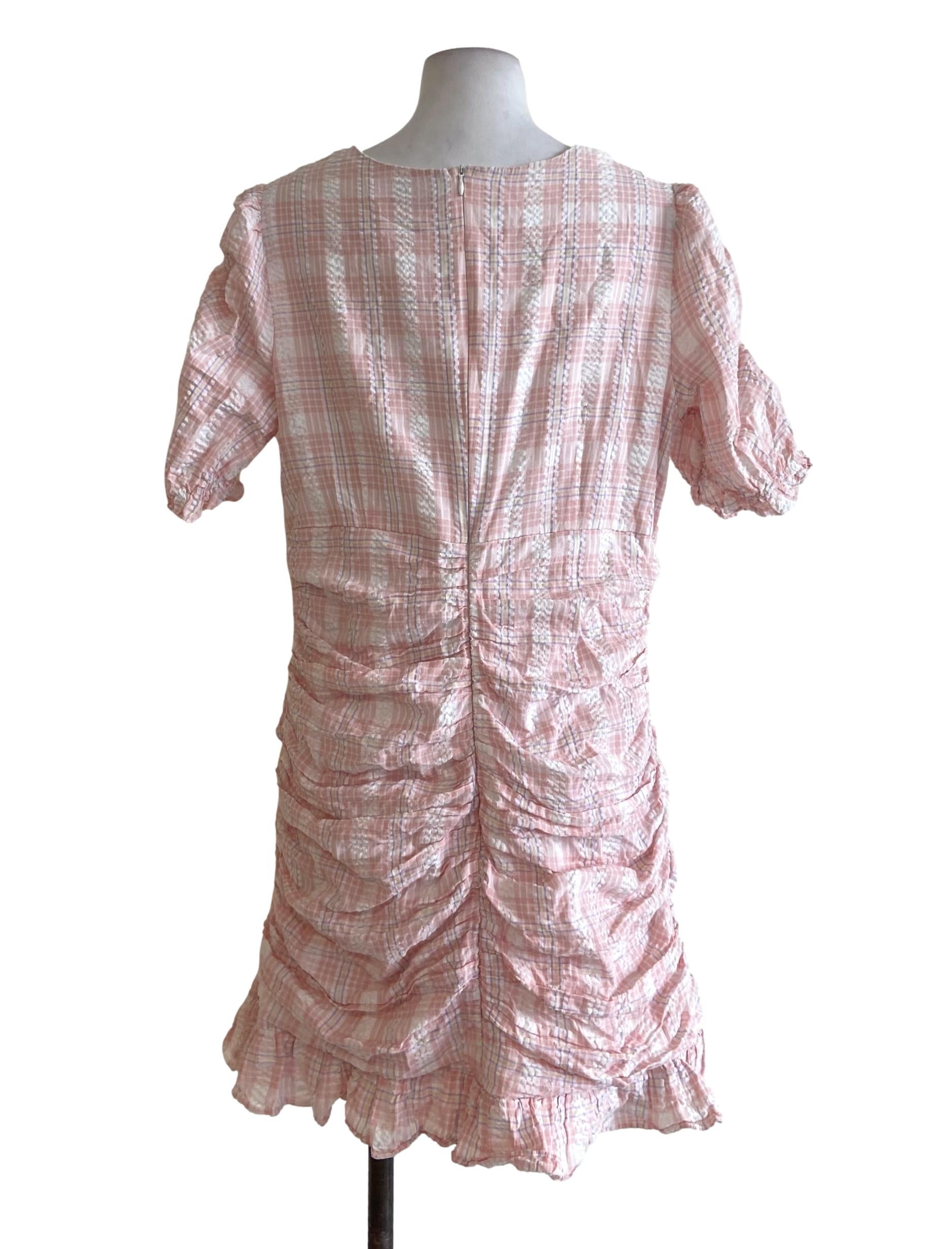 Lemonade Pink & White Tartan Peplum Dress