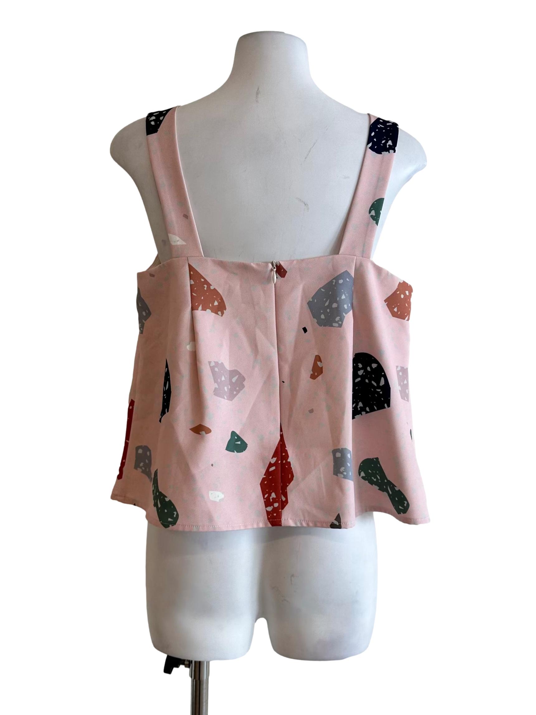 Rose Pink Abstract Pattern Sleeveless Top