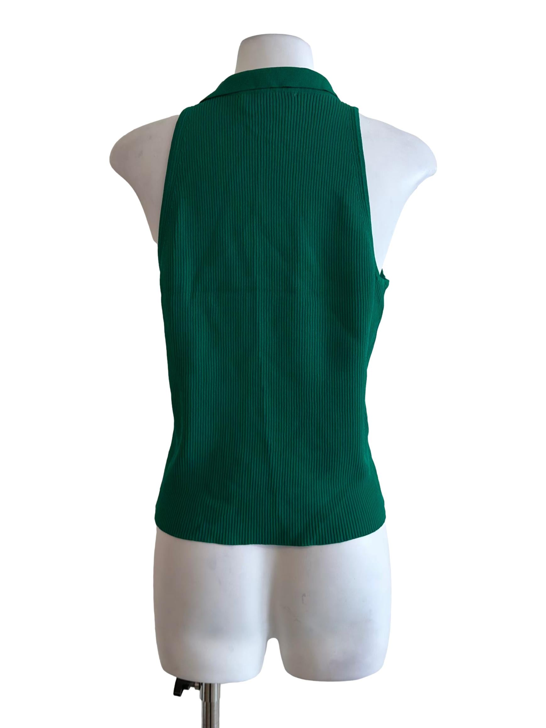 Green Texture Collar Sleeveless Top LB